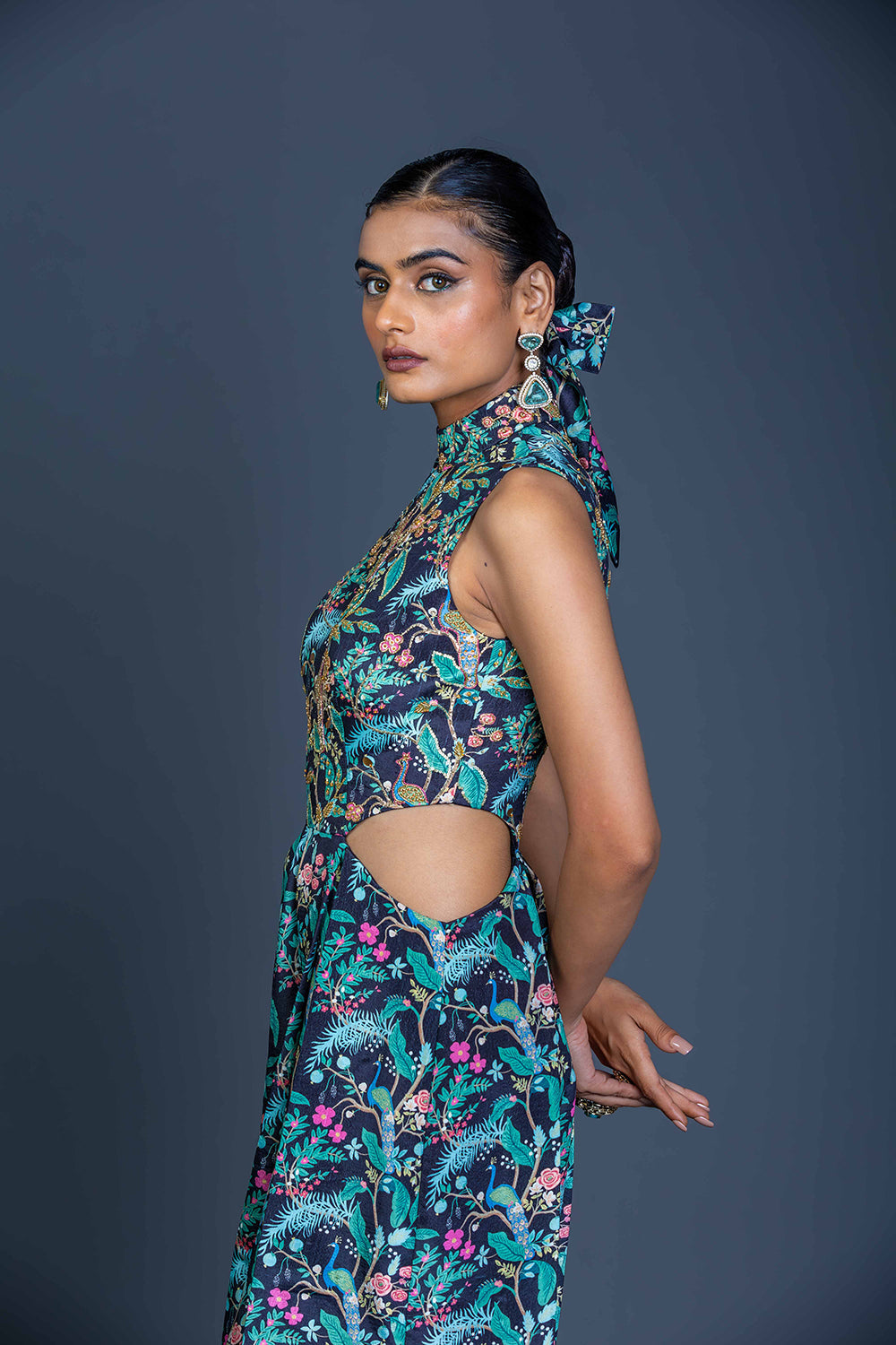 Peacock Mirage Cutout Jumpsuit