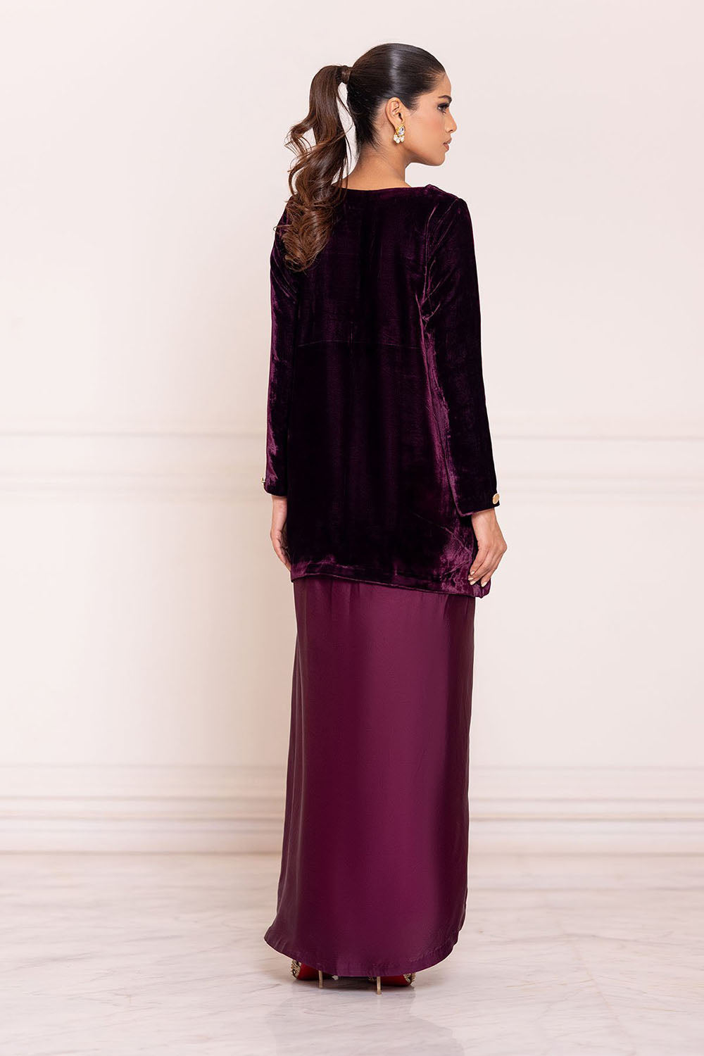 Plum Luxe Velvet Kurta & Draped Pant Set