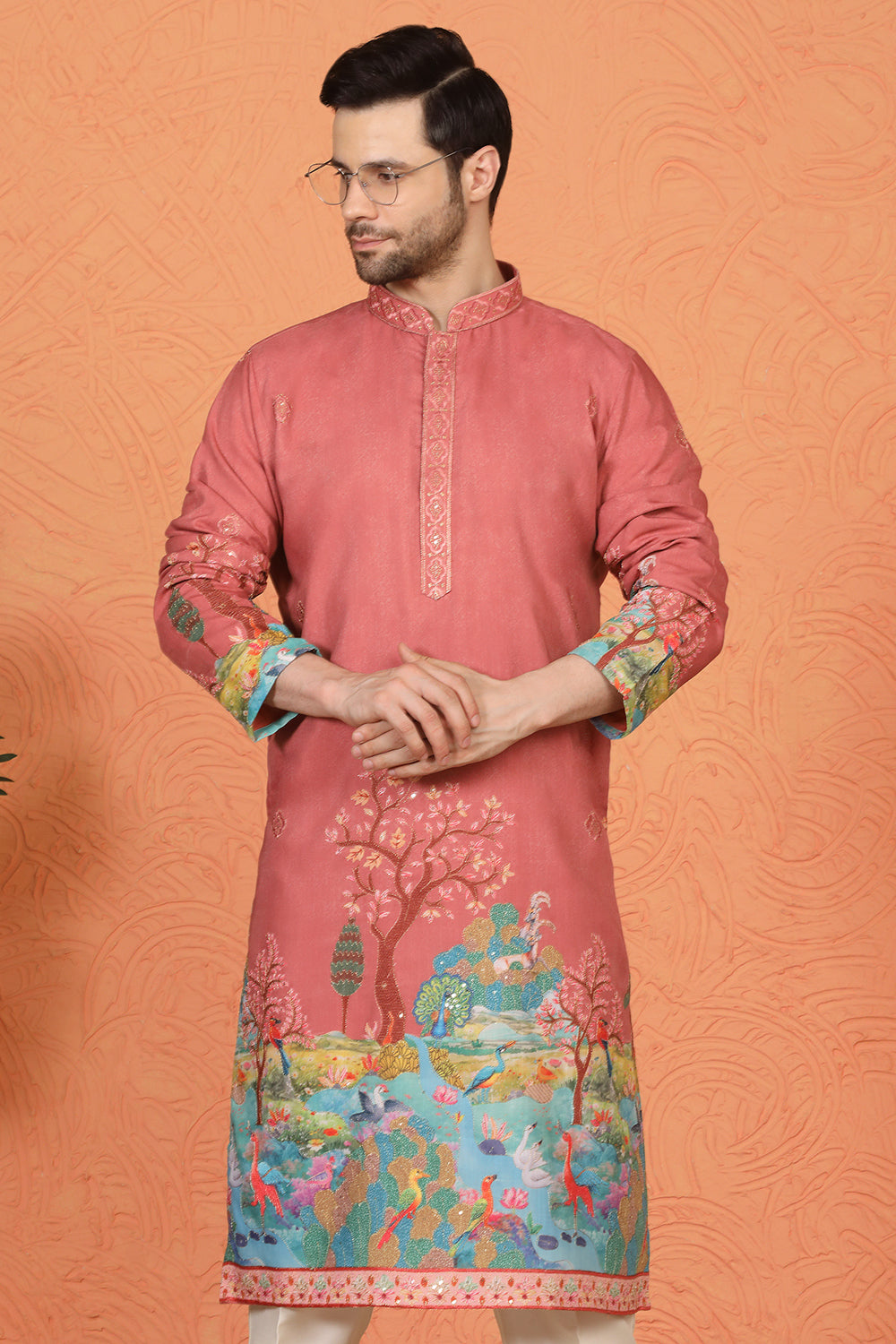 Printed Embroidered Kurta with  Back Elastic Pants