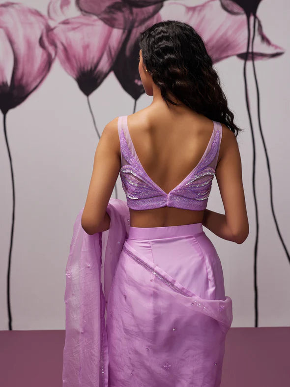 Angel Purple Draped Saree Set