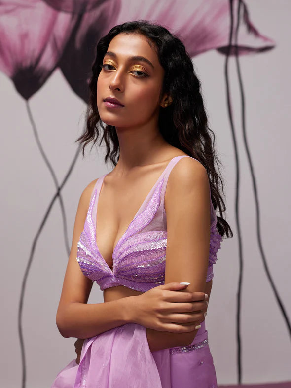 Angel Purple Draped Saree Set