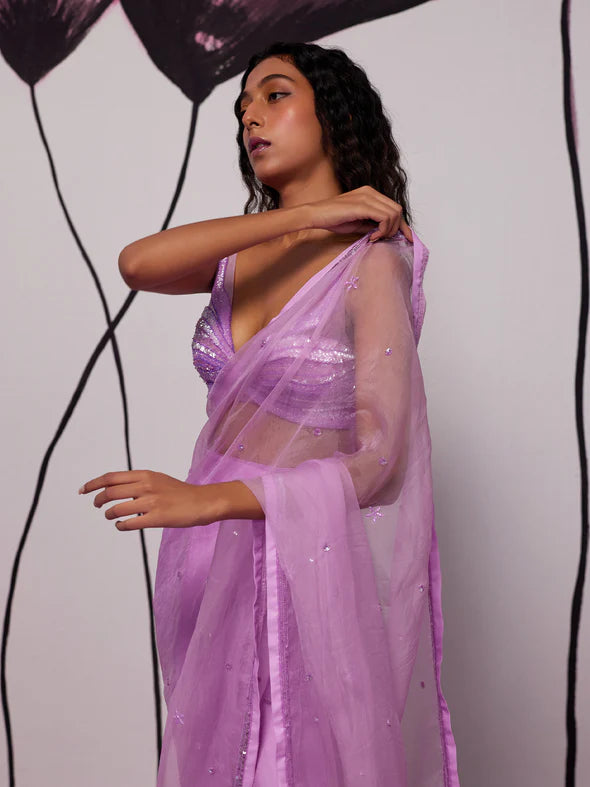 Angel Purple Draped Saree Set