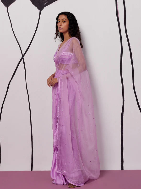Angel Purple Draped Saree Set