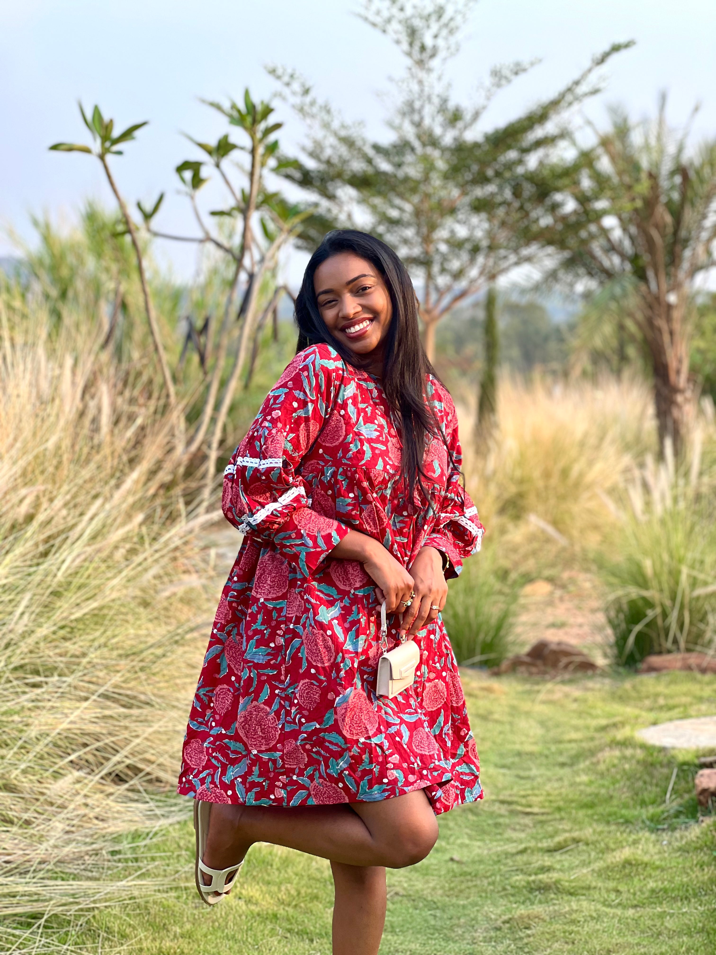 Bella Rose Cuffed Sleeve Dress