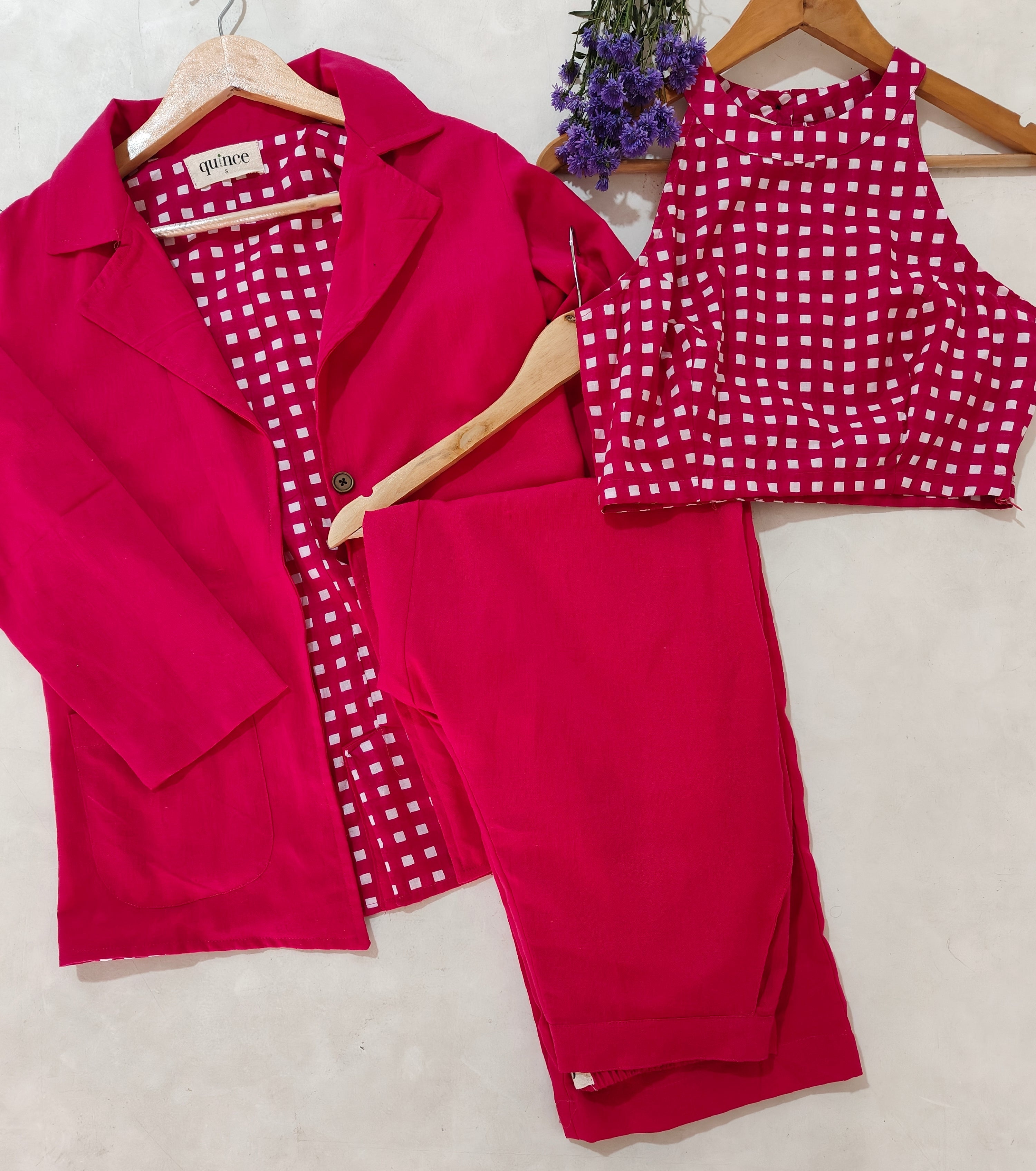 Ruby Pink Blazer Coord Set (Set of 3)