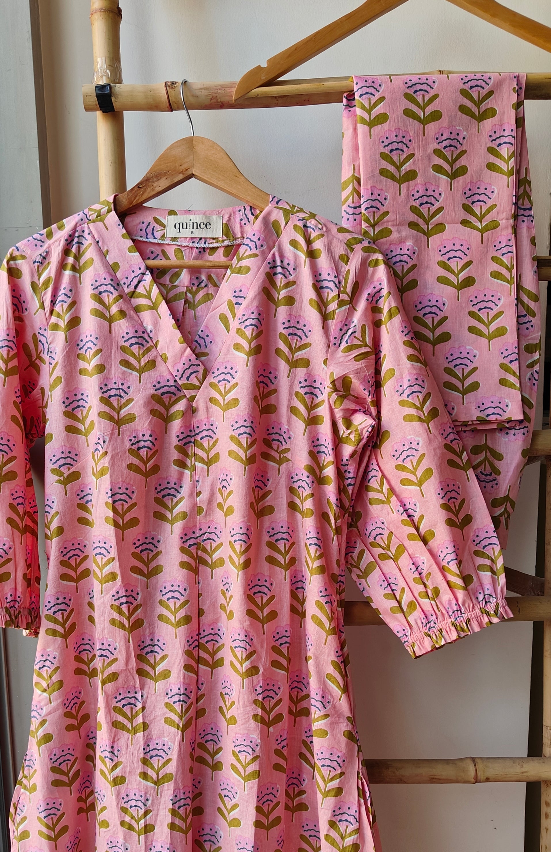 Pink Posies Kurta Set (Set of 2)