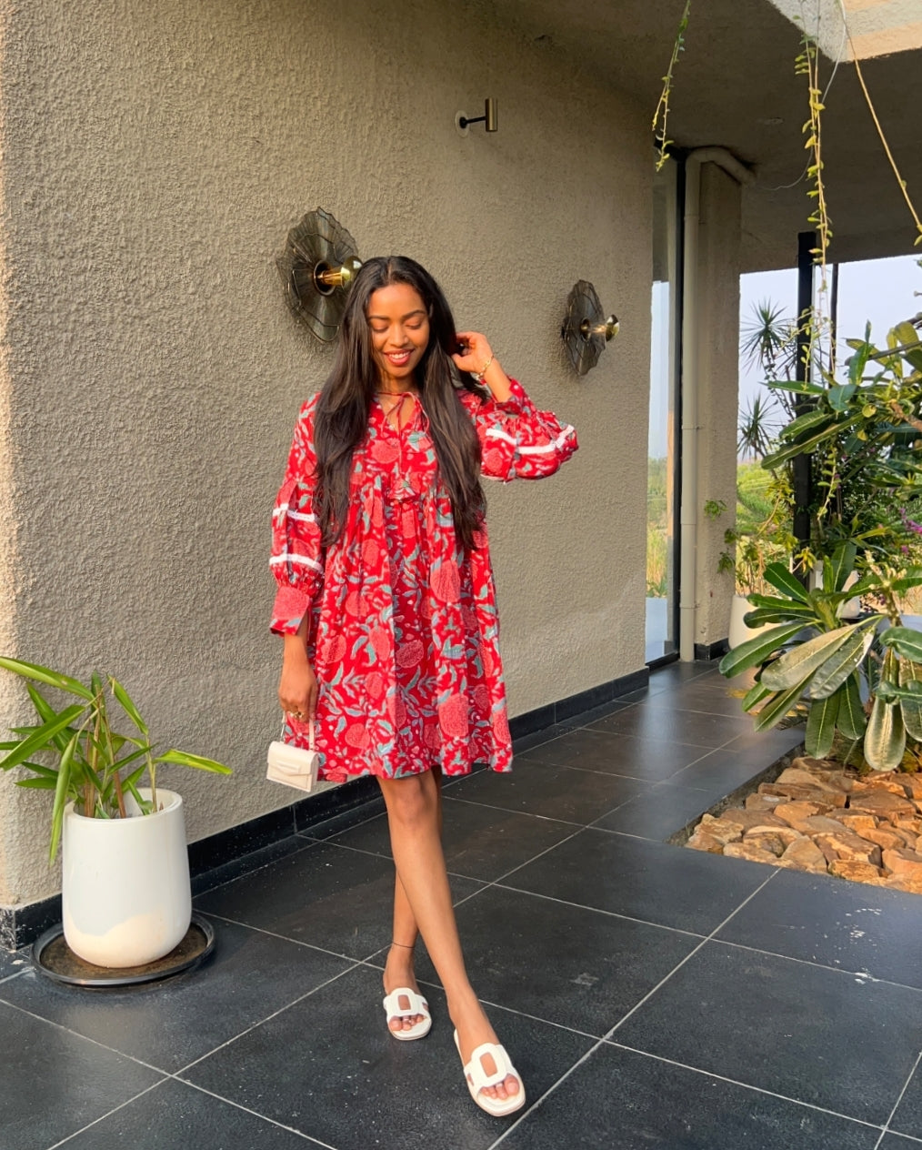 Bella Rose Cuffed Sleeve Dress