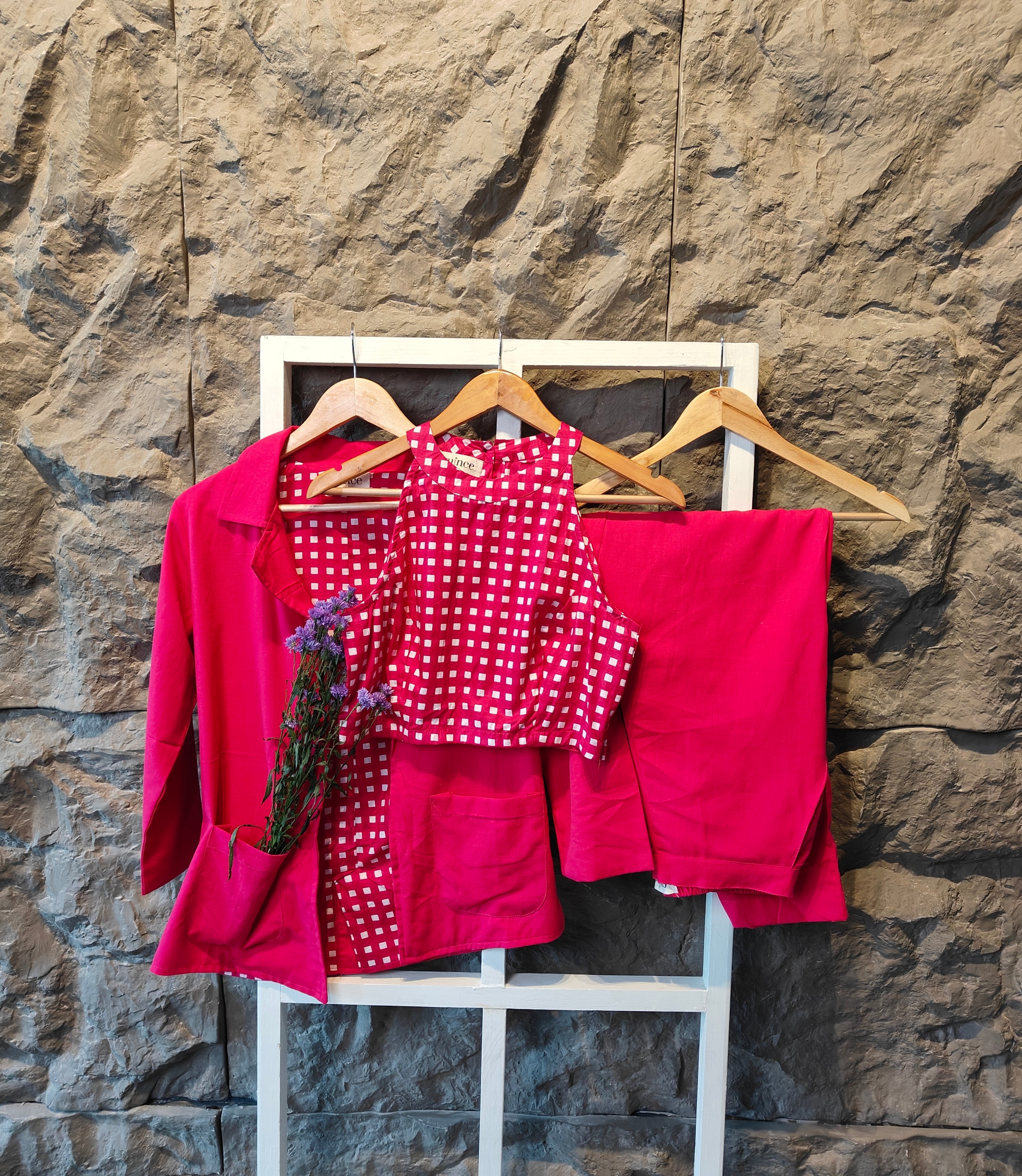 Ruby Pink Blazer Coord Set (Set of 3)