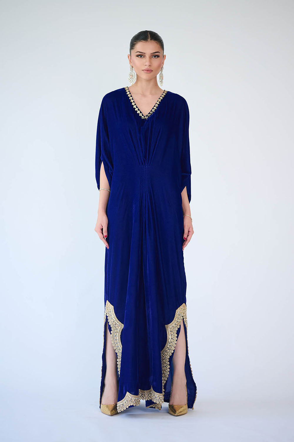 Royal Blue Velvet Embellished Kaftan