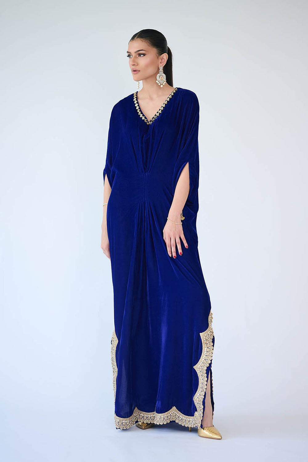 Royal Blue Velvet Embellished Kaftan