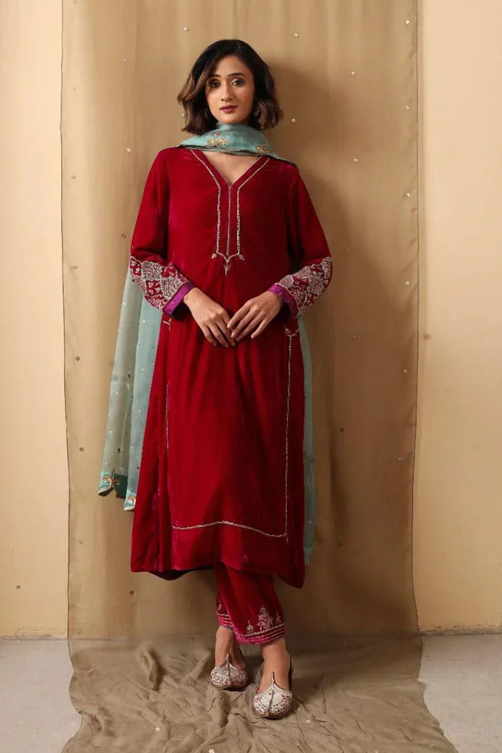 Ruby Aqua Velvet Suit Set