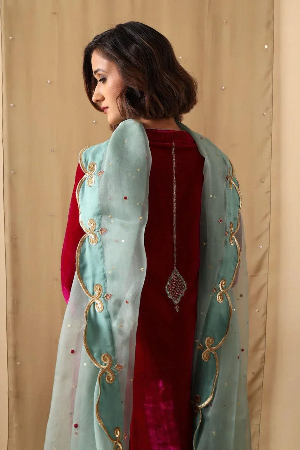 Ruby Aqua Velvet Suit Set