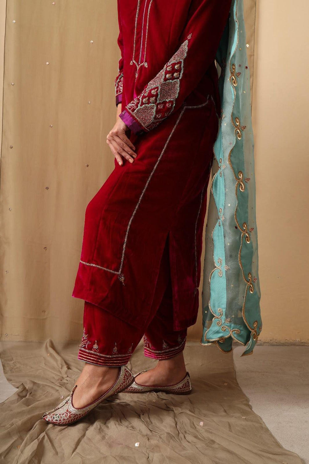Ruby Aqua Velvet Suit Set