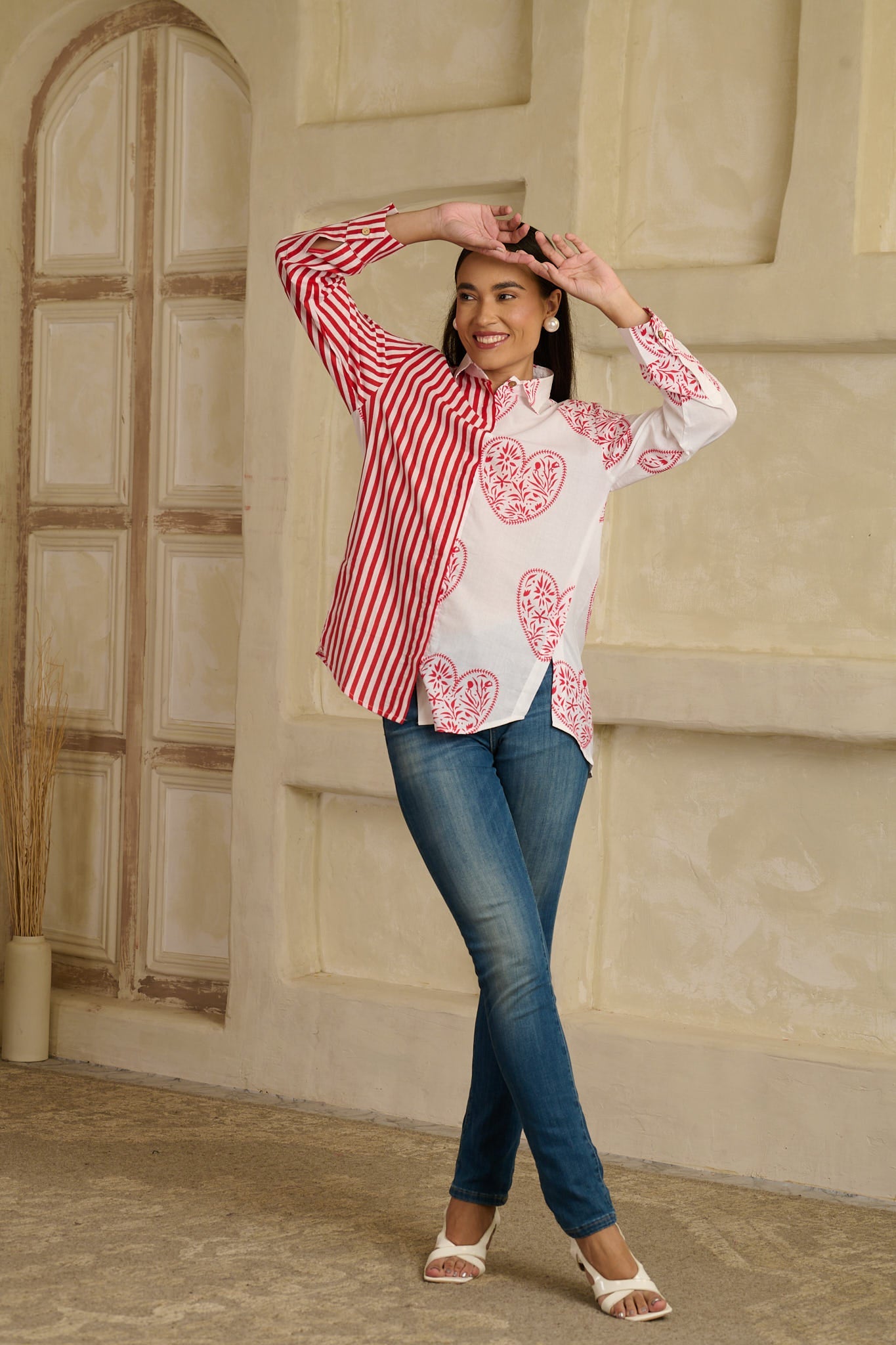 Red Hearts Half And Half Shirt