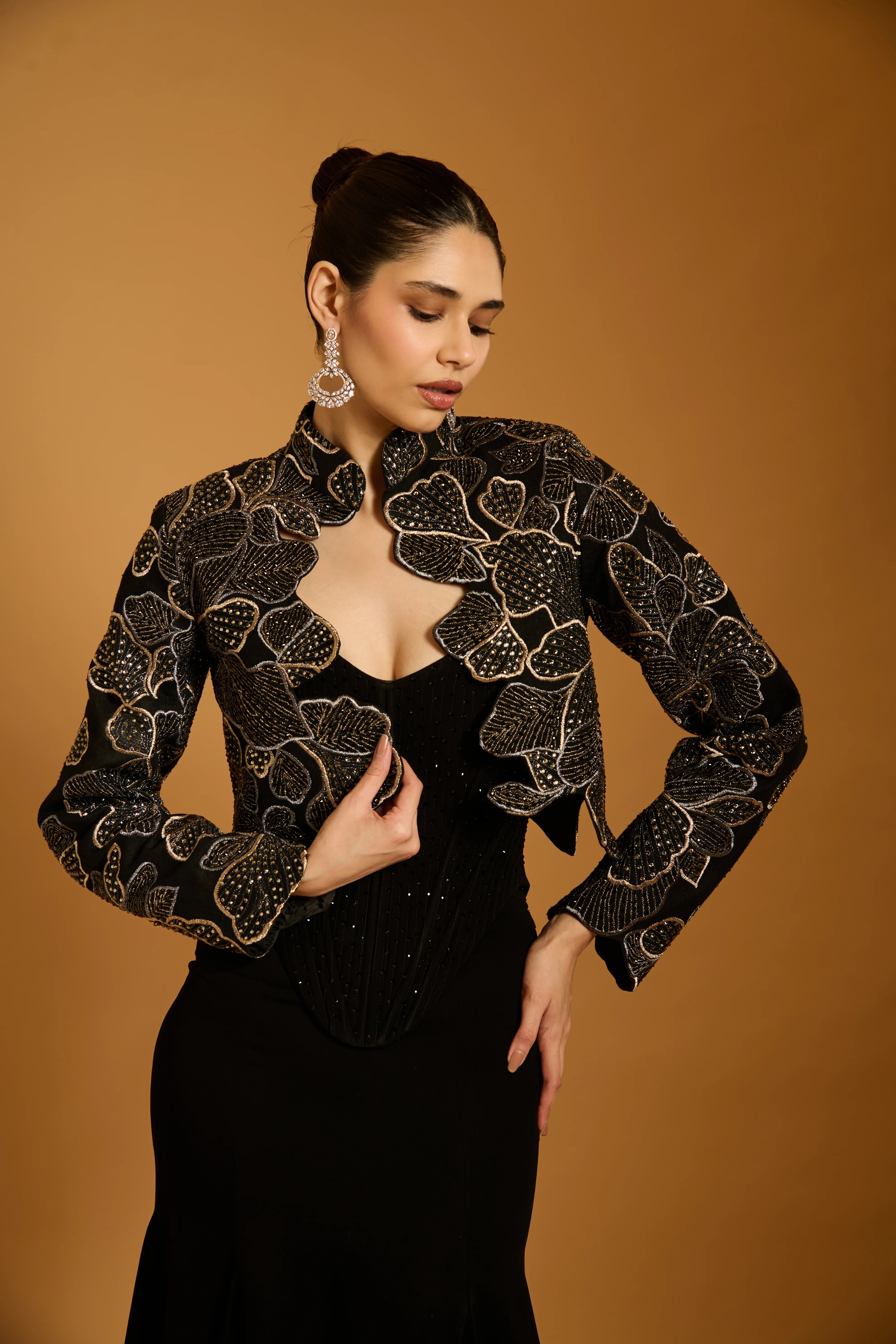 Trifecta black petal crop jacket