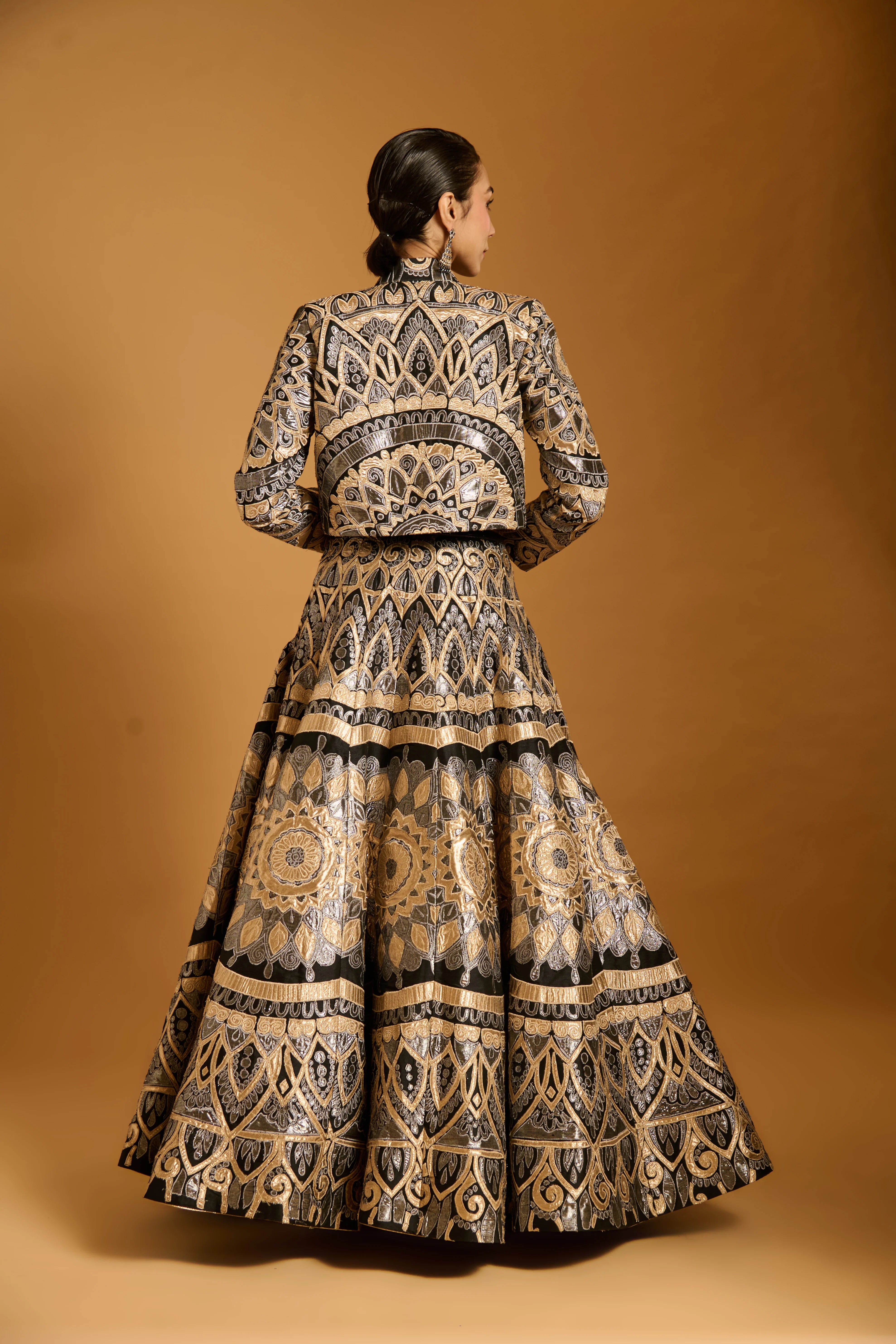 Trifecta black applique lehenga