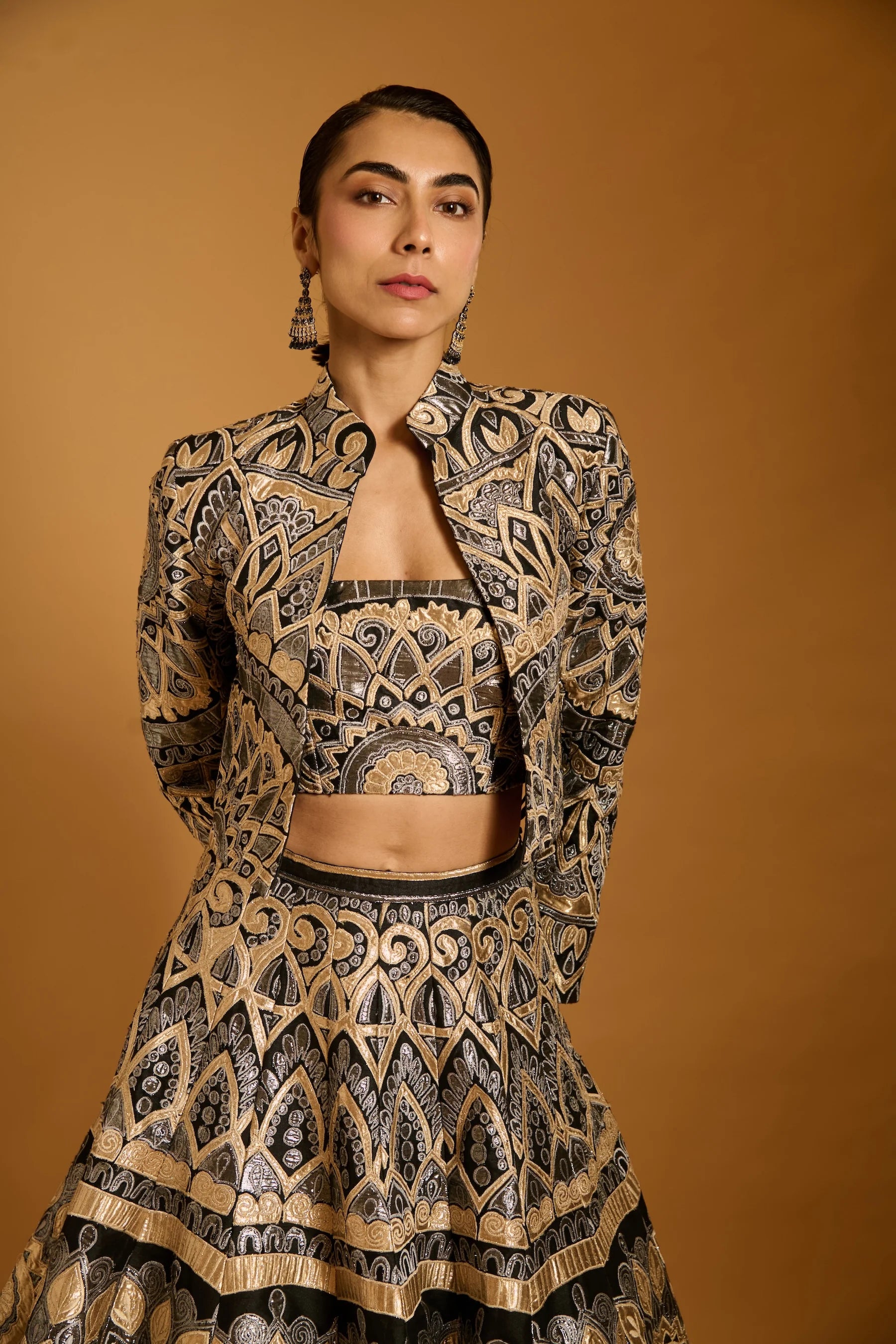 Trifecta black applique crop jacket