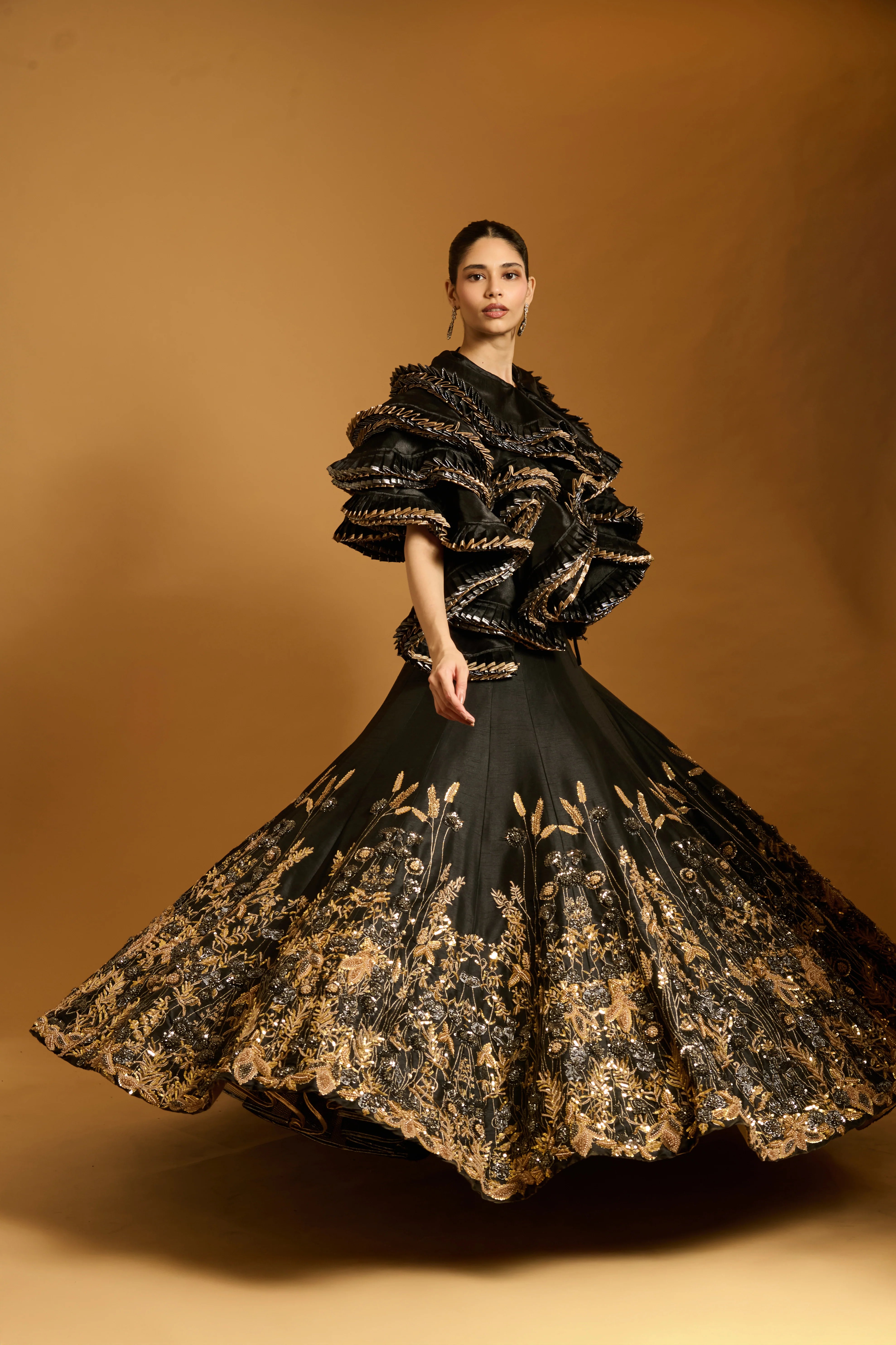 Trifecta black farmstead lehenga