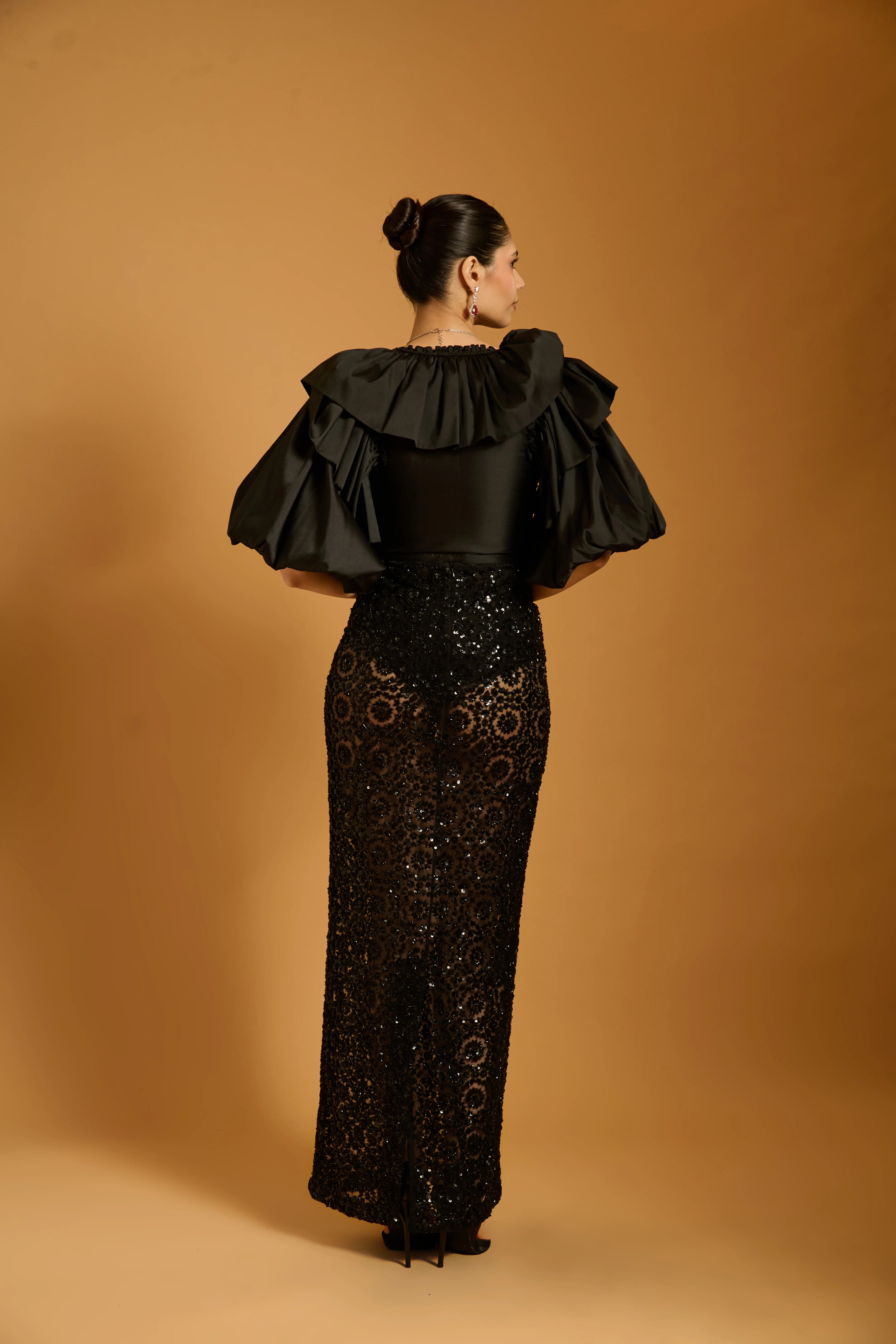 Trifecta black lattice sheer skirt