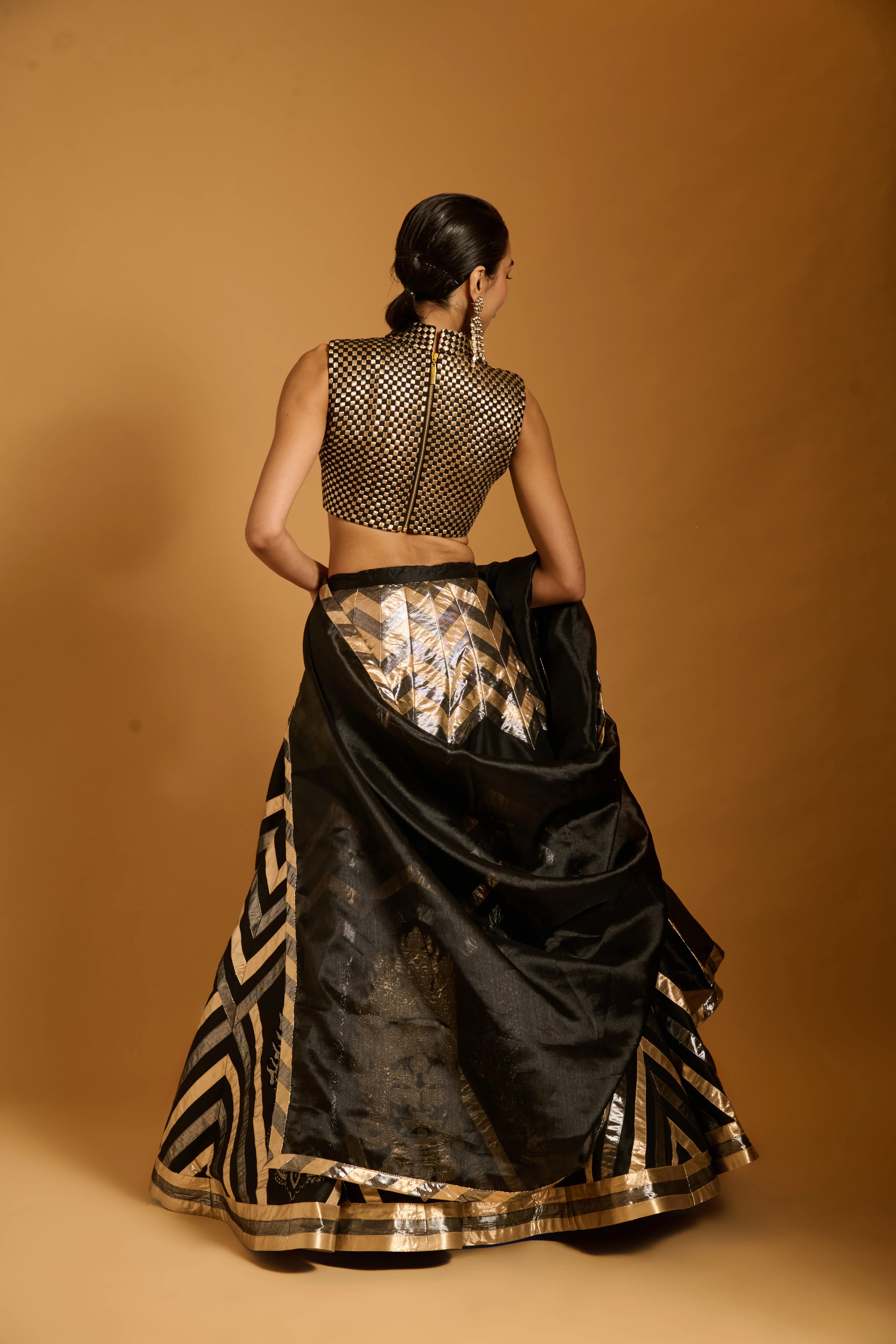 Trifecta black chevron idol applique lehenga