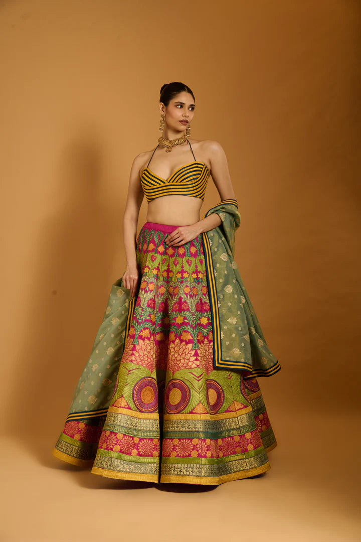Trifecta multicolor applique lehenga