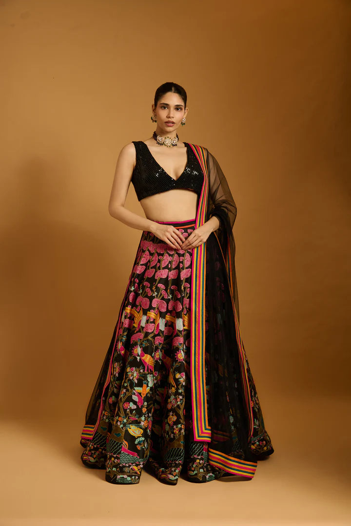 Trifecta black forest lehenga