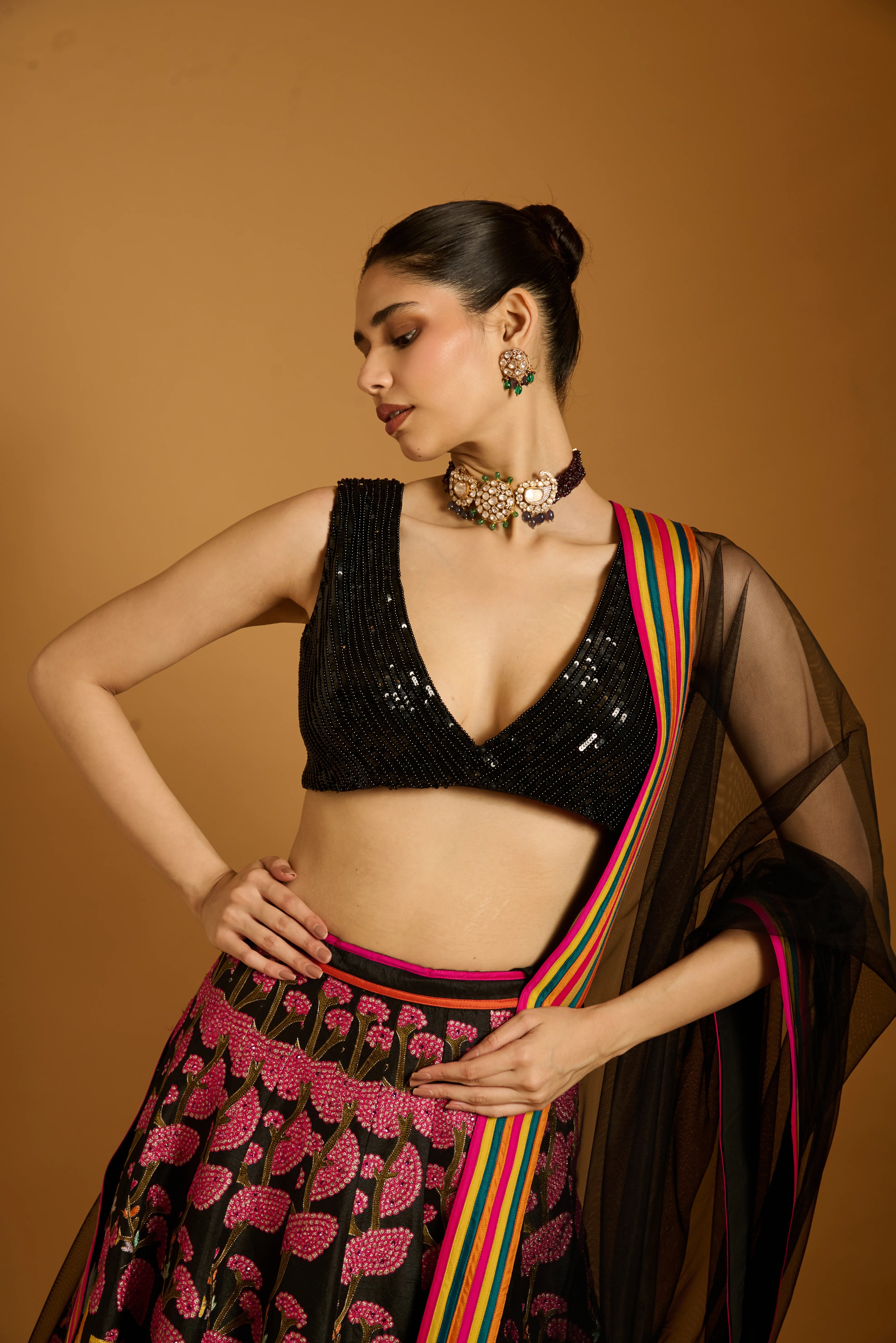 Trifecta black forest lehenga