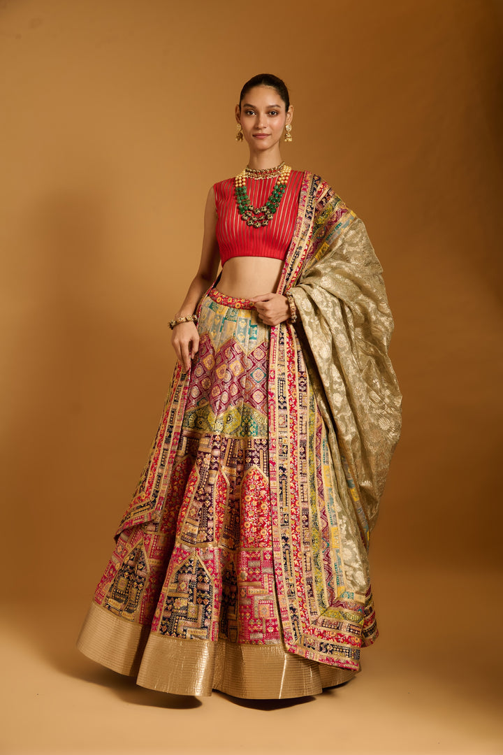 Trifecta multi brocade lehenga