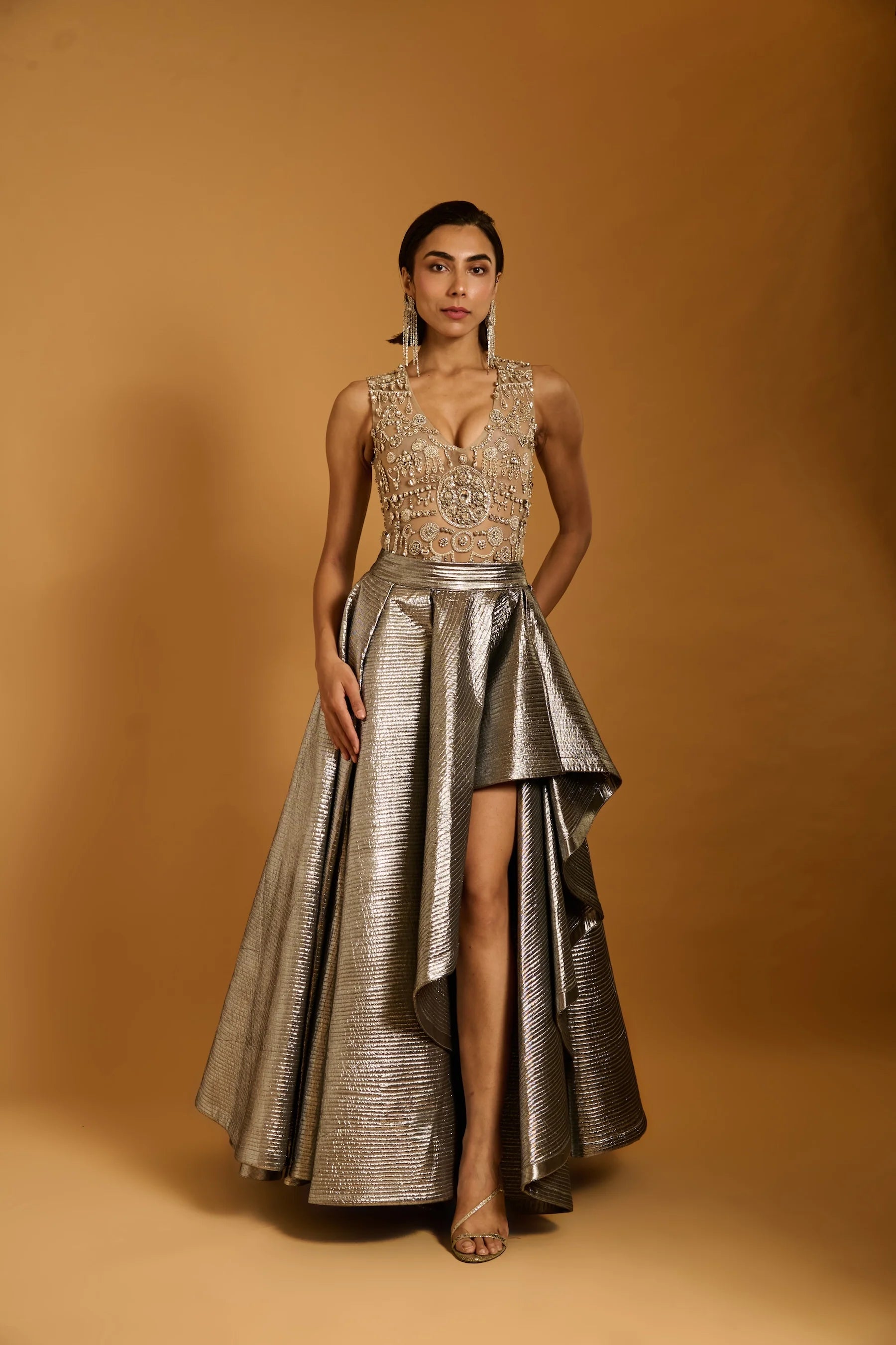 Trifecta gunmetal quilted skirt