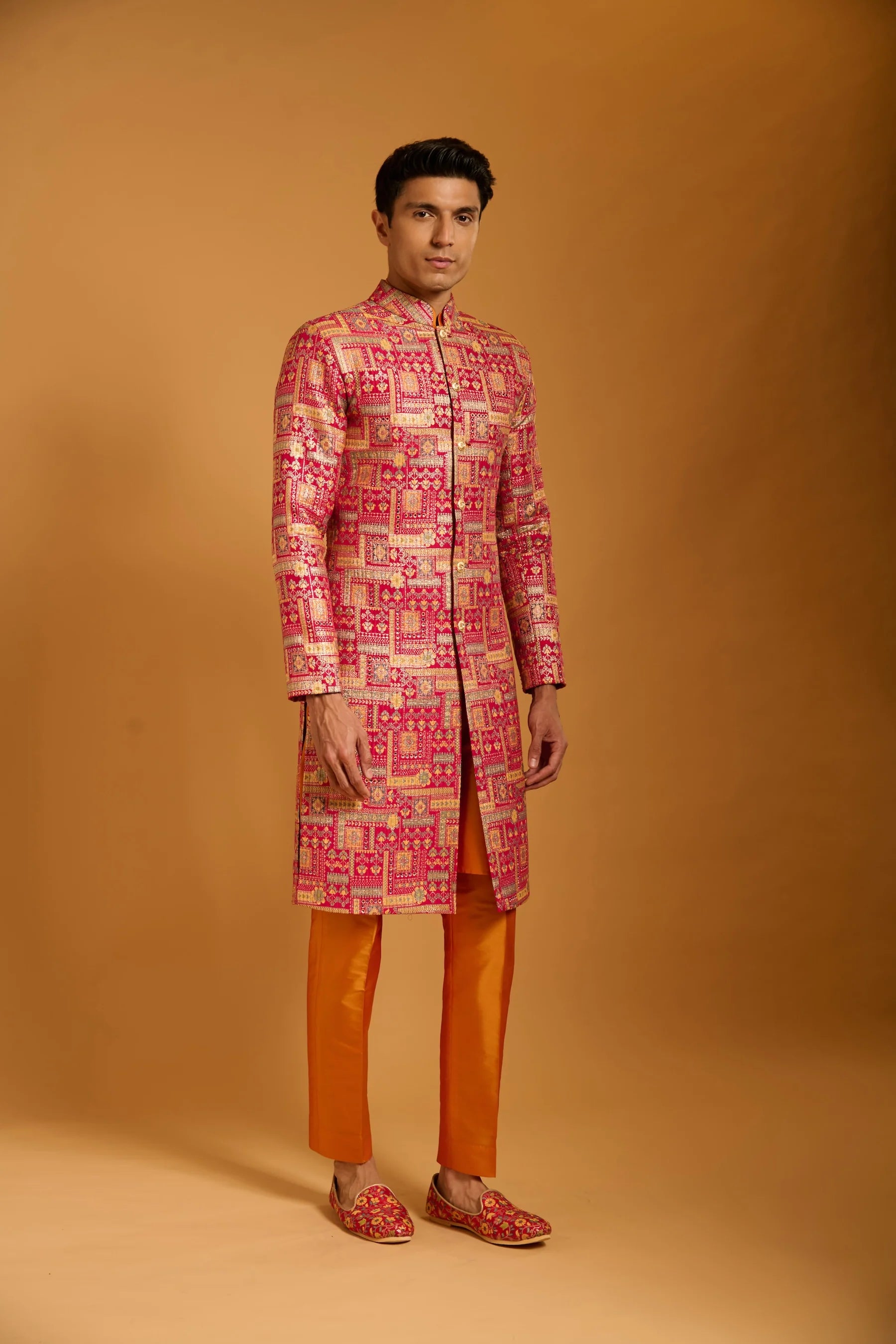 Trifecta fuchsia brocade sherwani