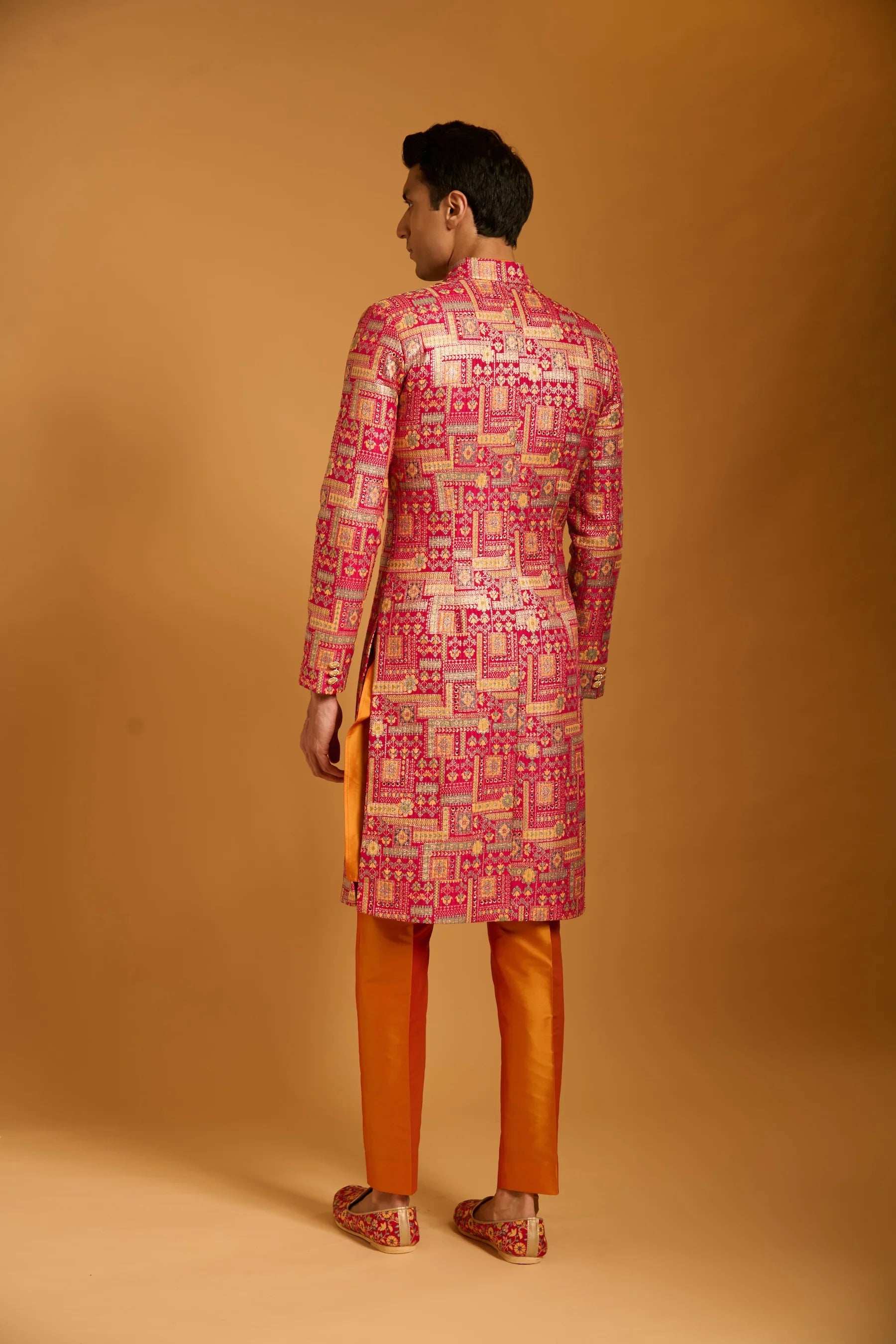 Trifecta fuchsia brocade sherwani