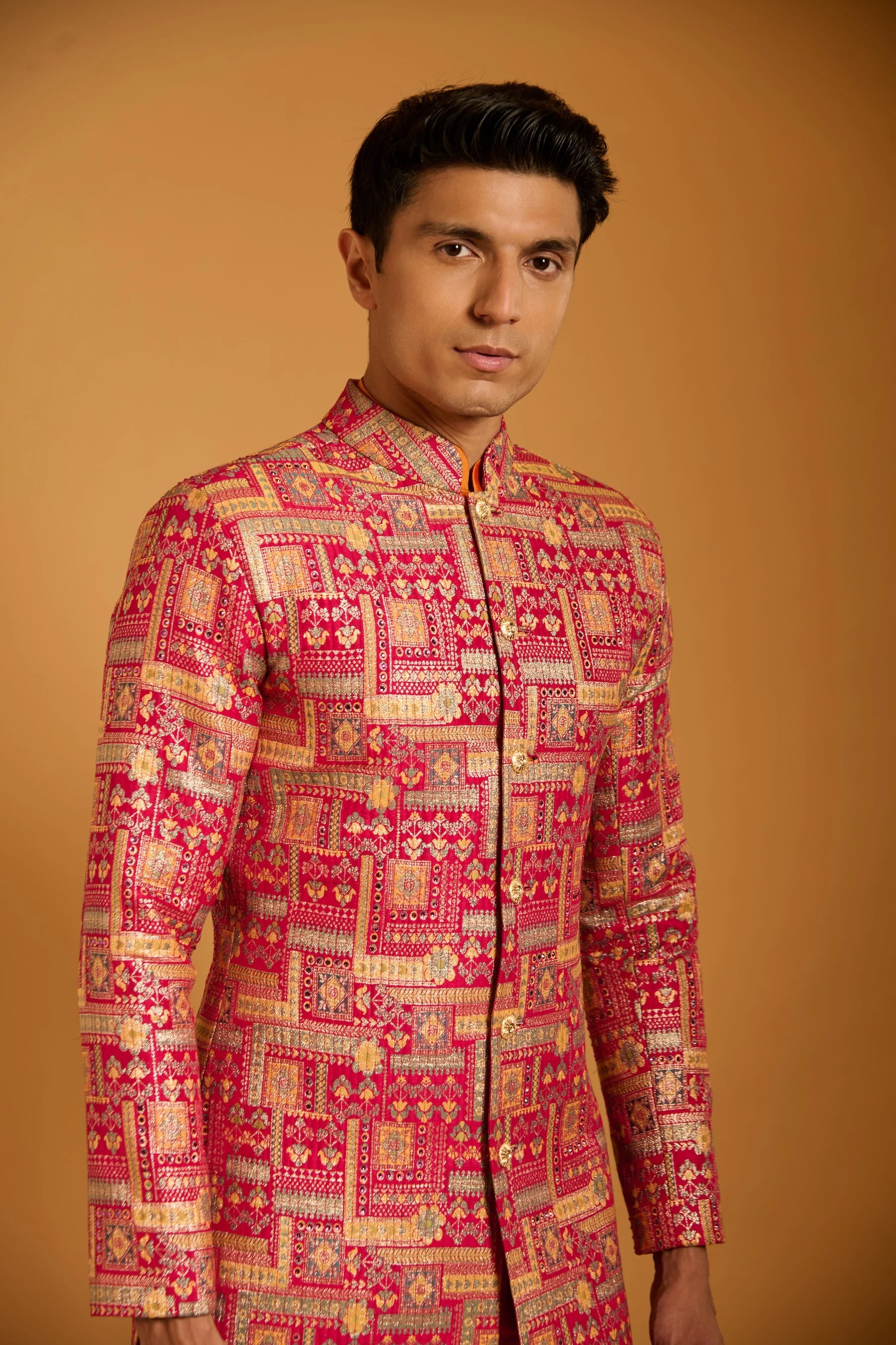 Trifecta fuchsia brocade sherwani