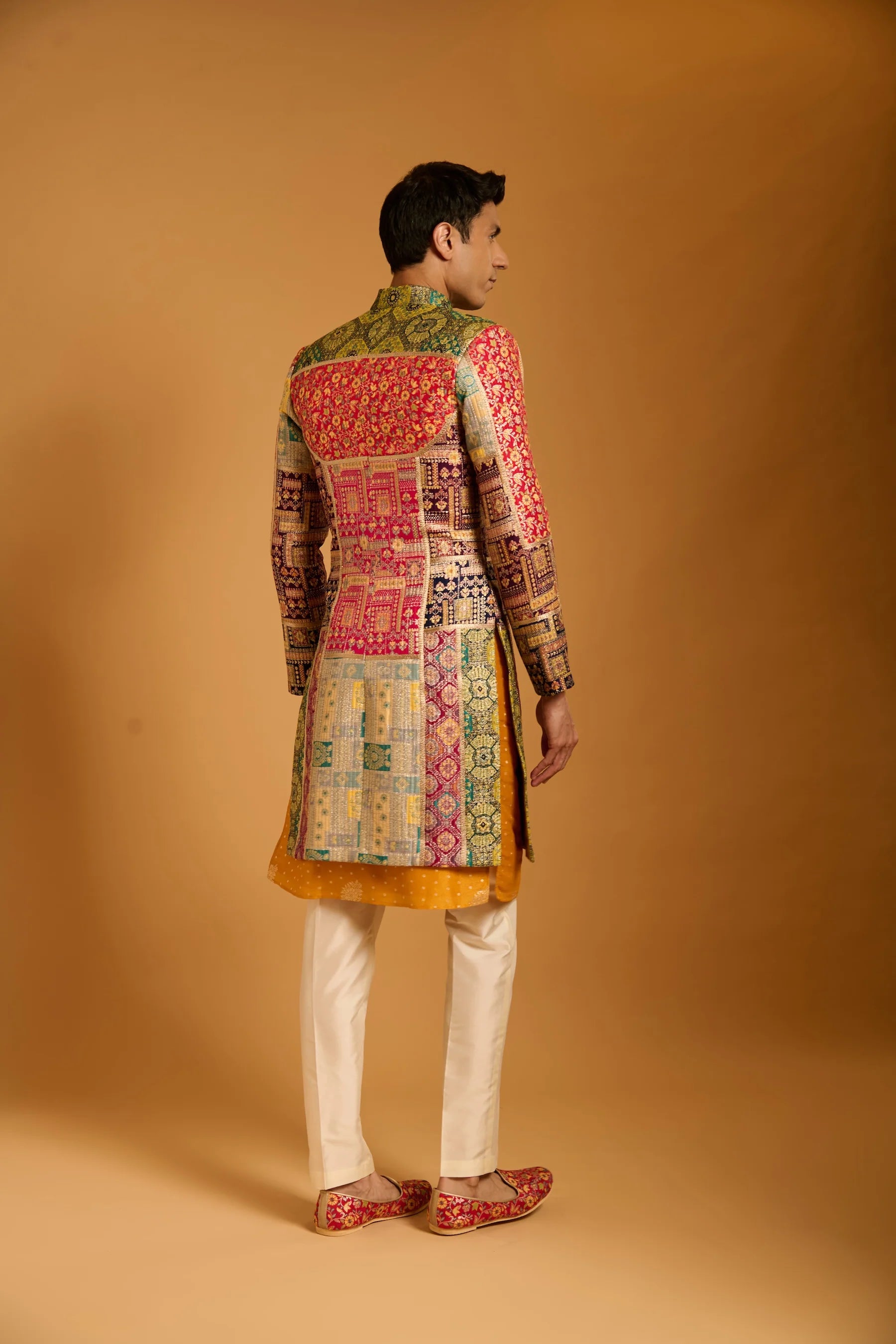 Trifecta multi brocade paneled sherwani