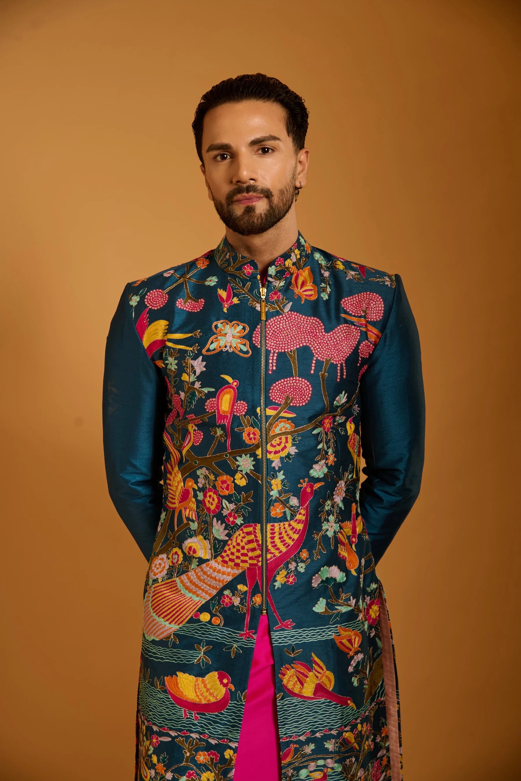 Trifecta teal forest sherwani