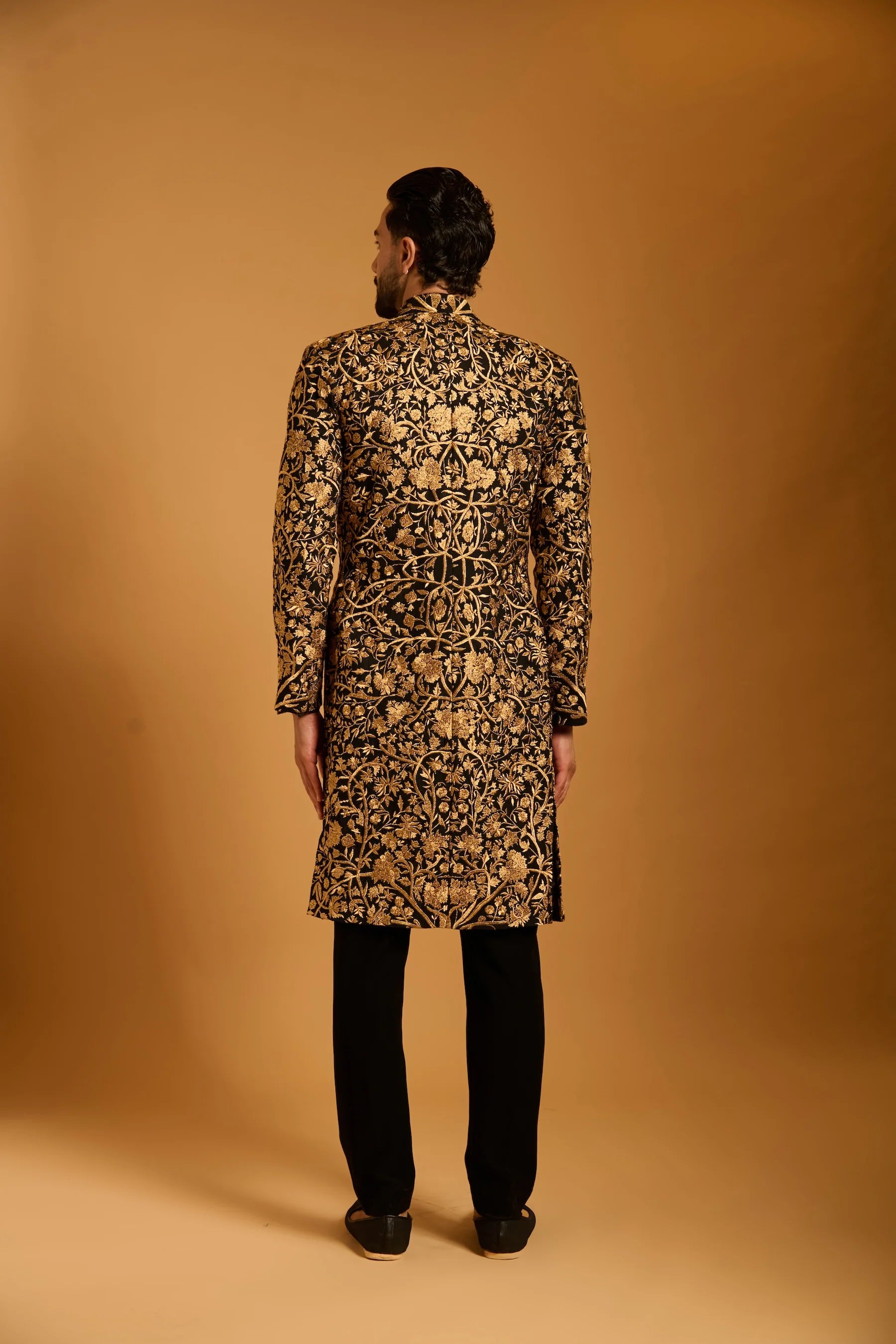 Trifecta black tree of life zari sherwani