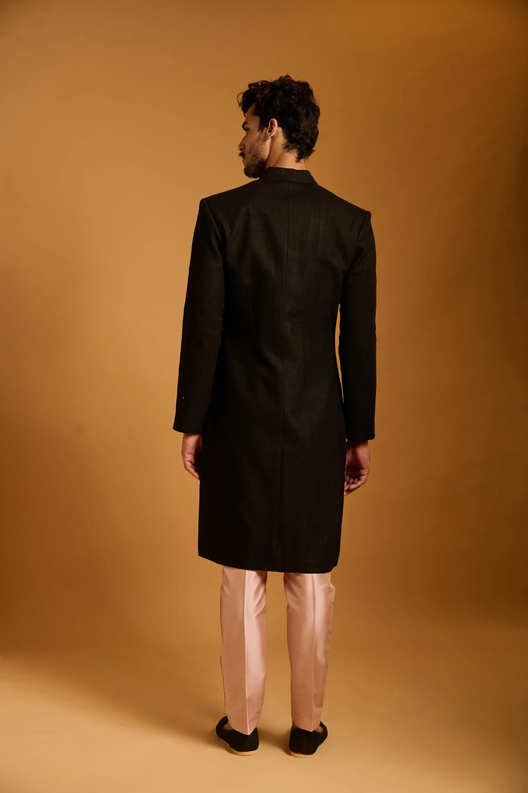 Trifecta black crest sherwani