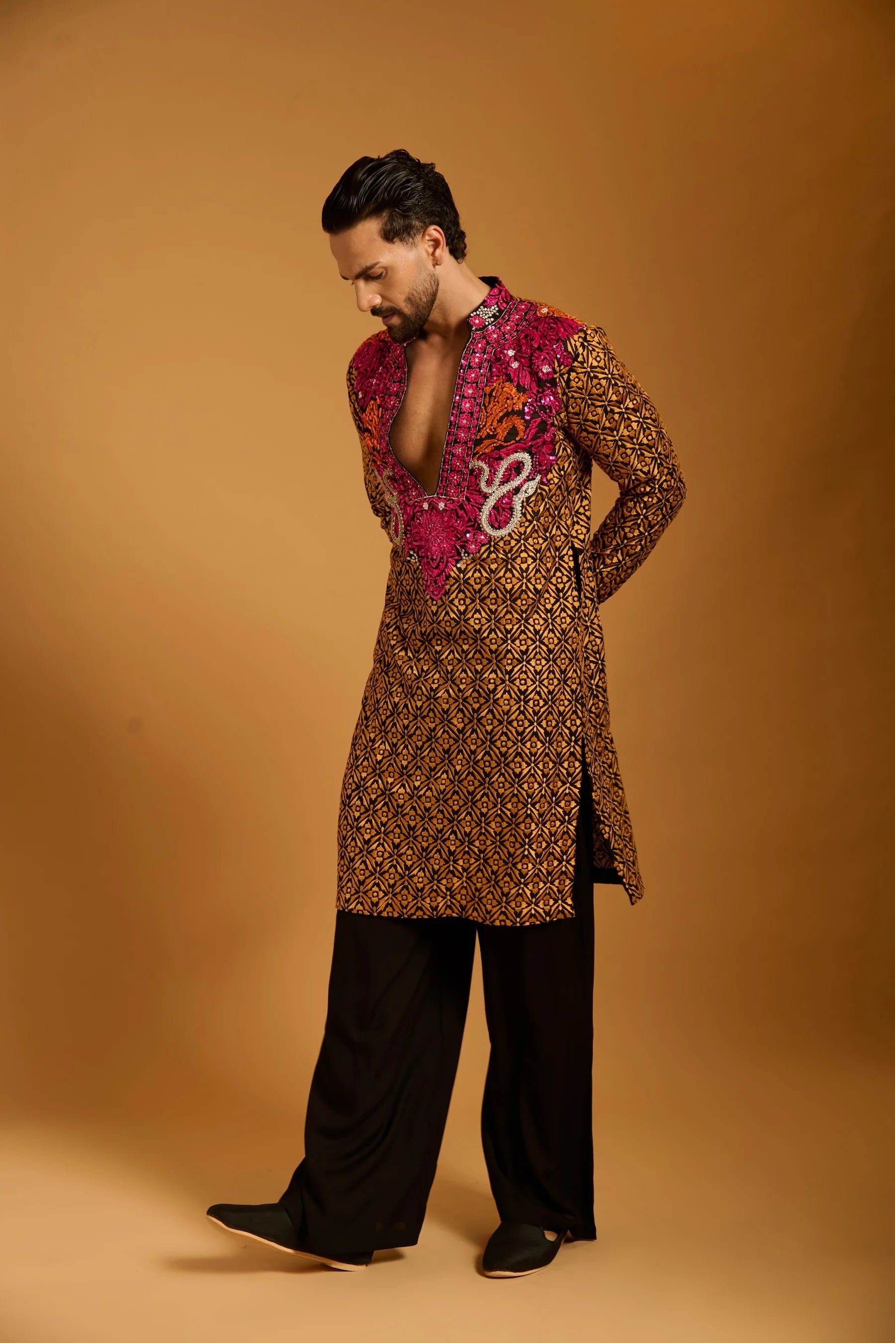 Trifecta black-mango bib kurta