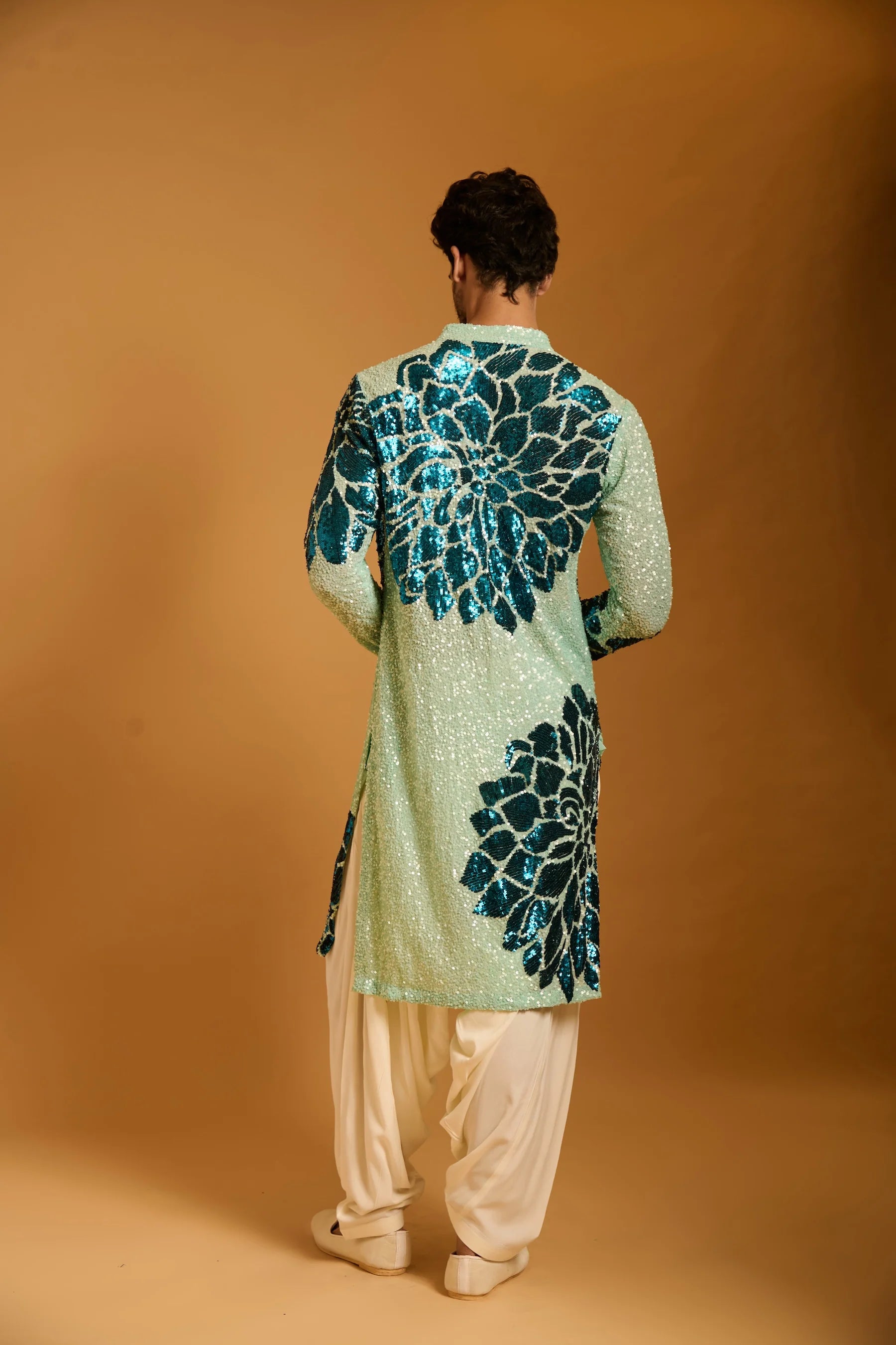 Trifecta aqua-teal floral sequin kurta