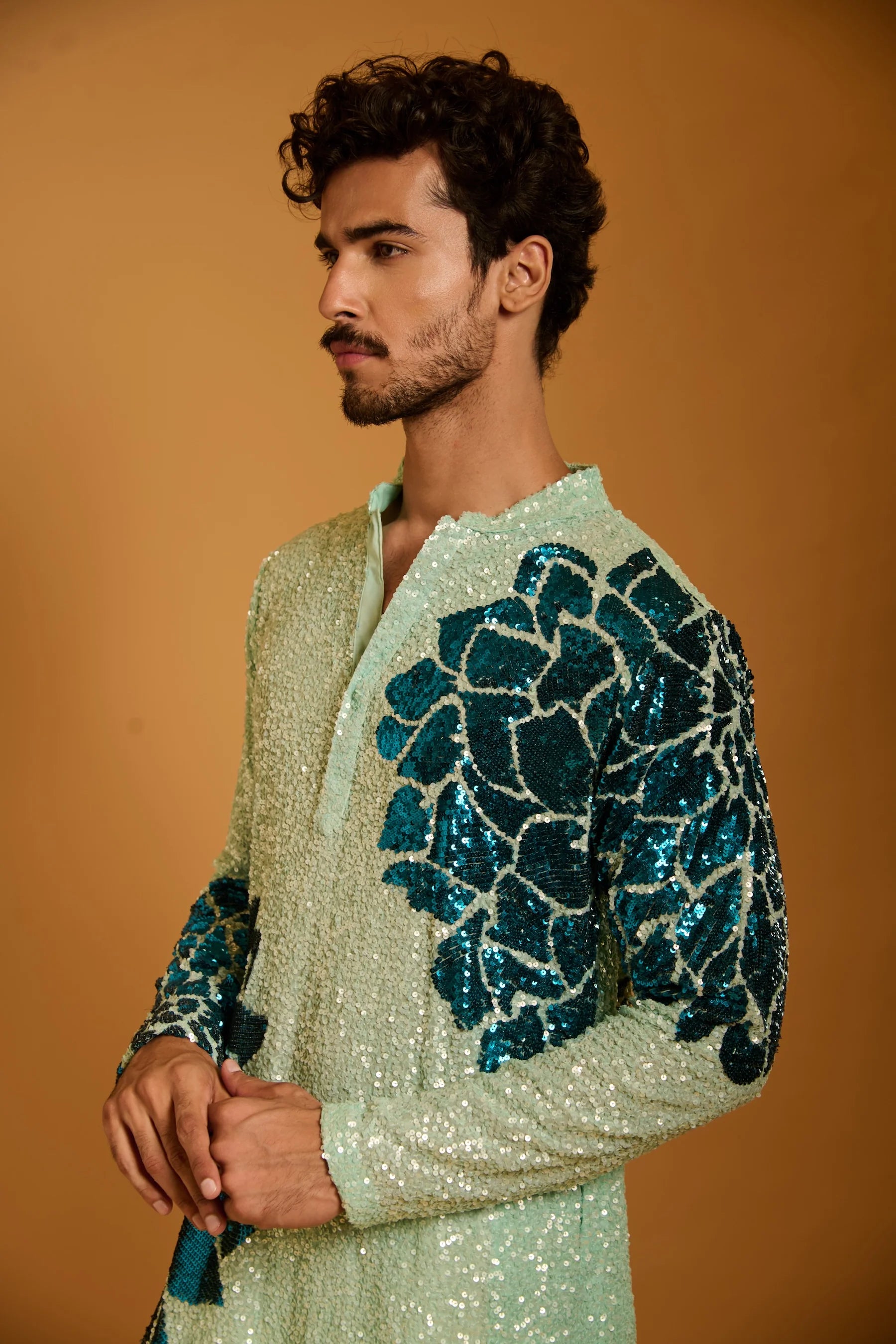 Trifecta aqua-teal floral sequin kurta