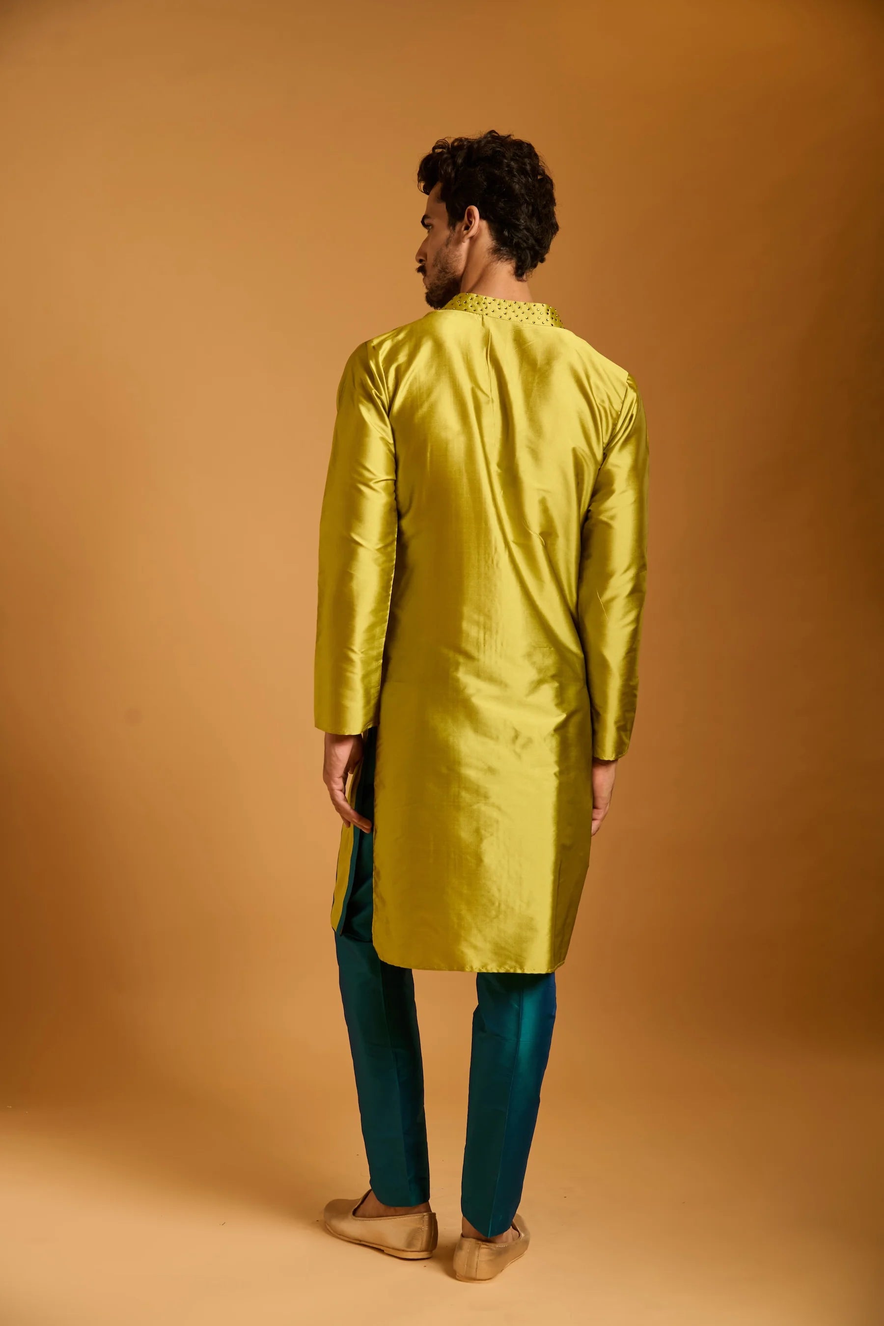 Trifecta acid green-teal striped kurta