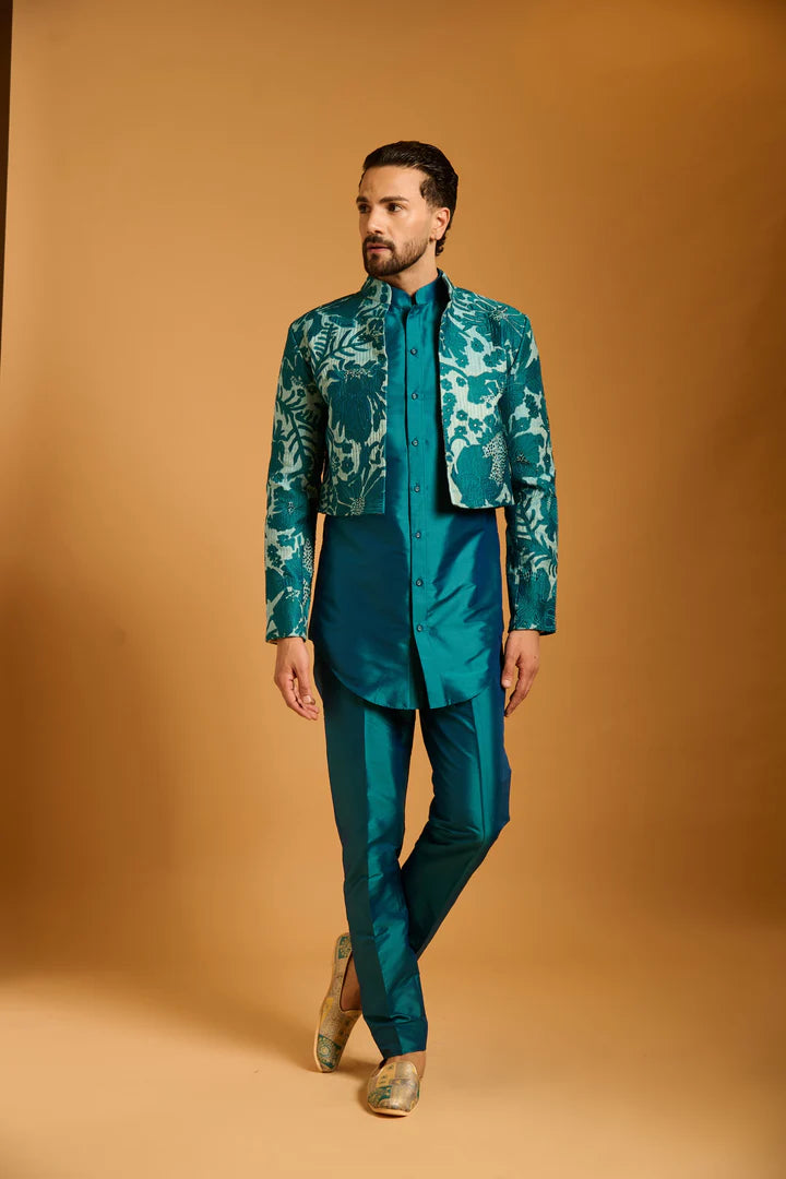 Trifecta teal-aqua crystal crop jacket set