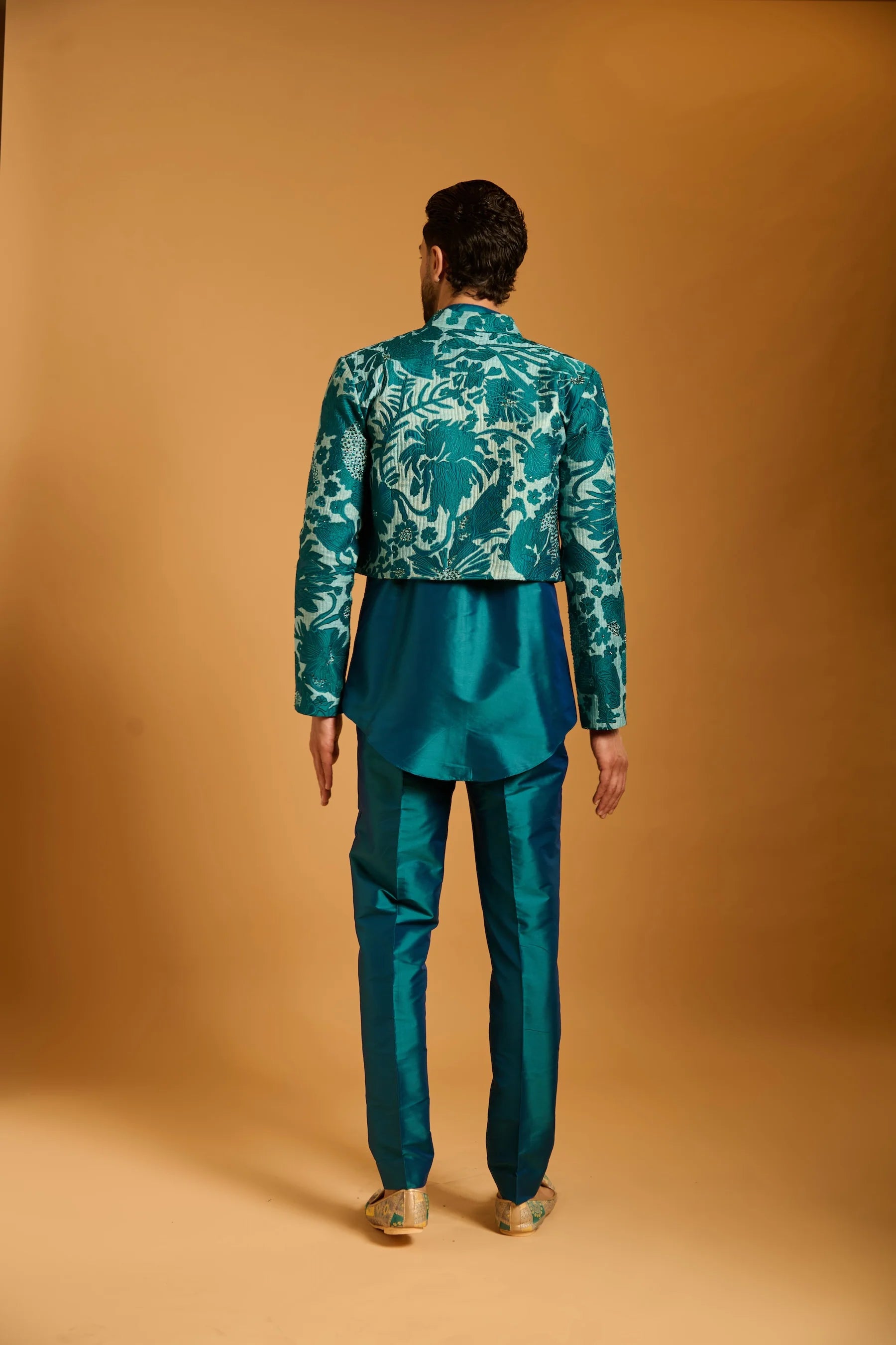 Trifecta teal-aqua crystal crop jacket set