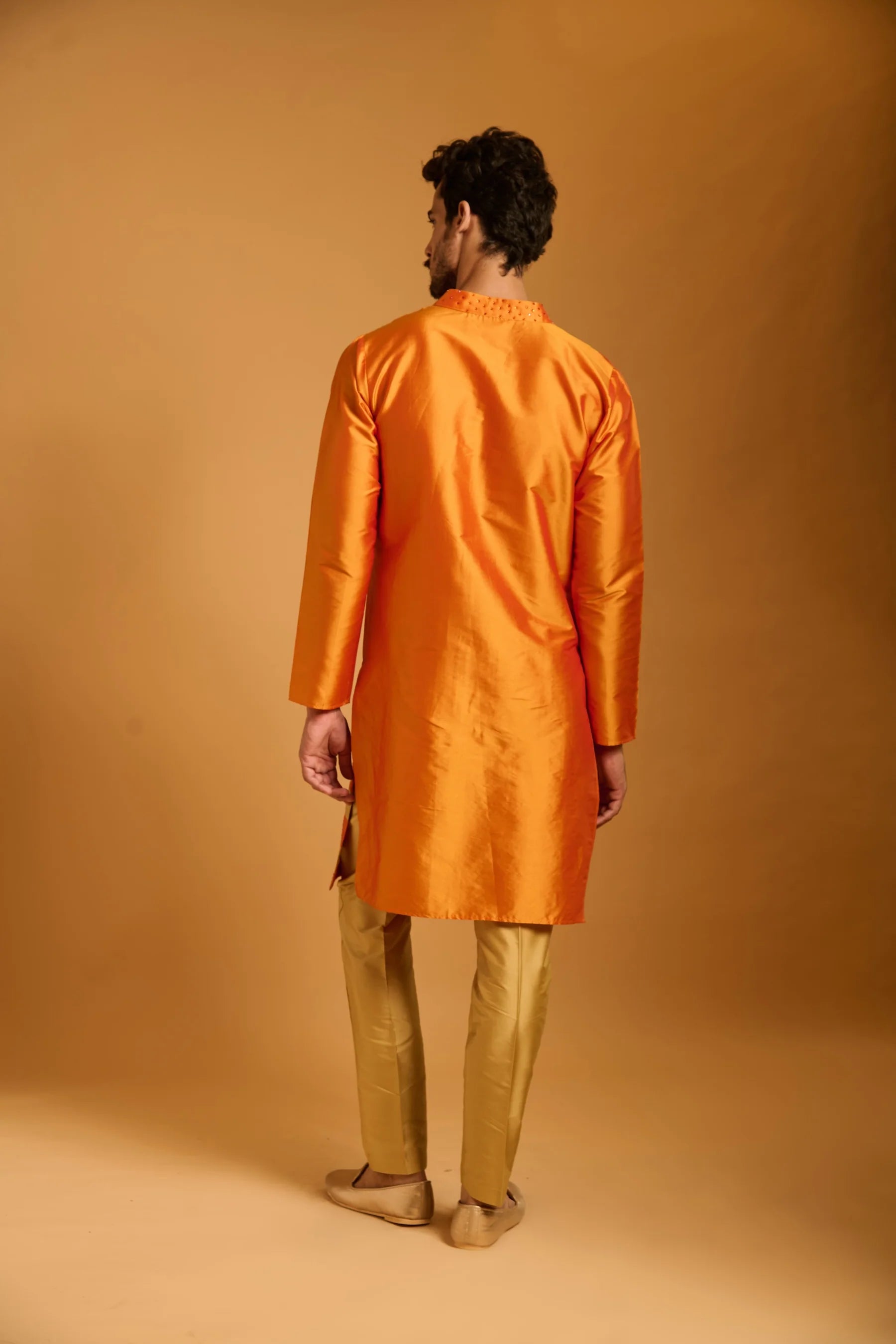 Trifecta orange-beige crystal striped kurta