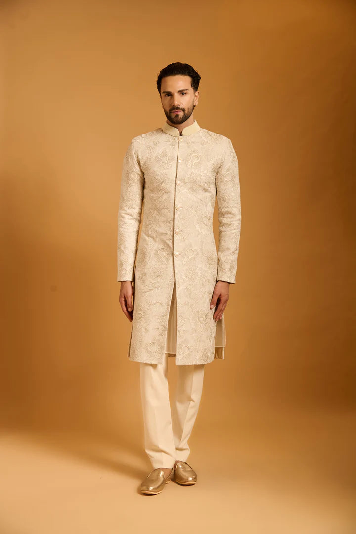 Trifecta ivory pomegranate sherwani