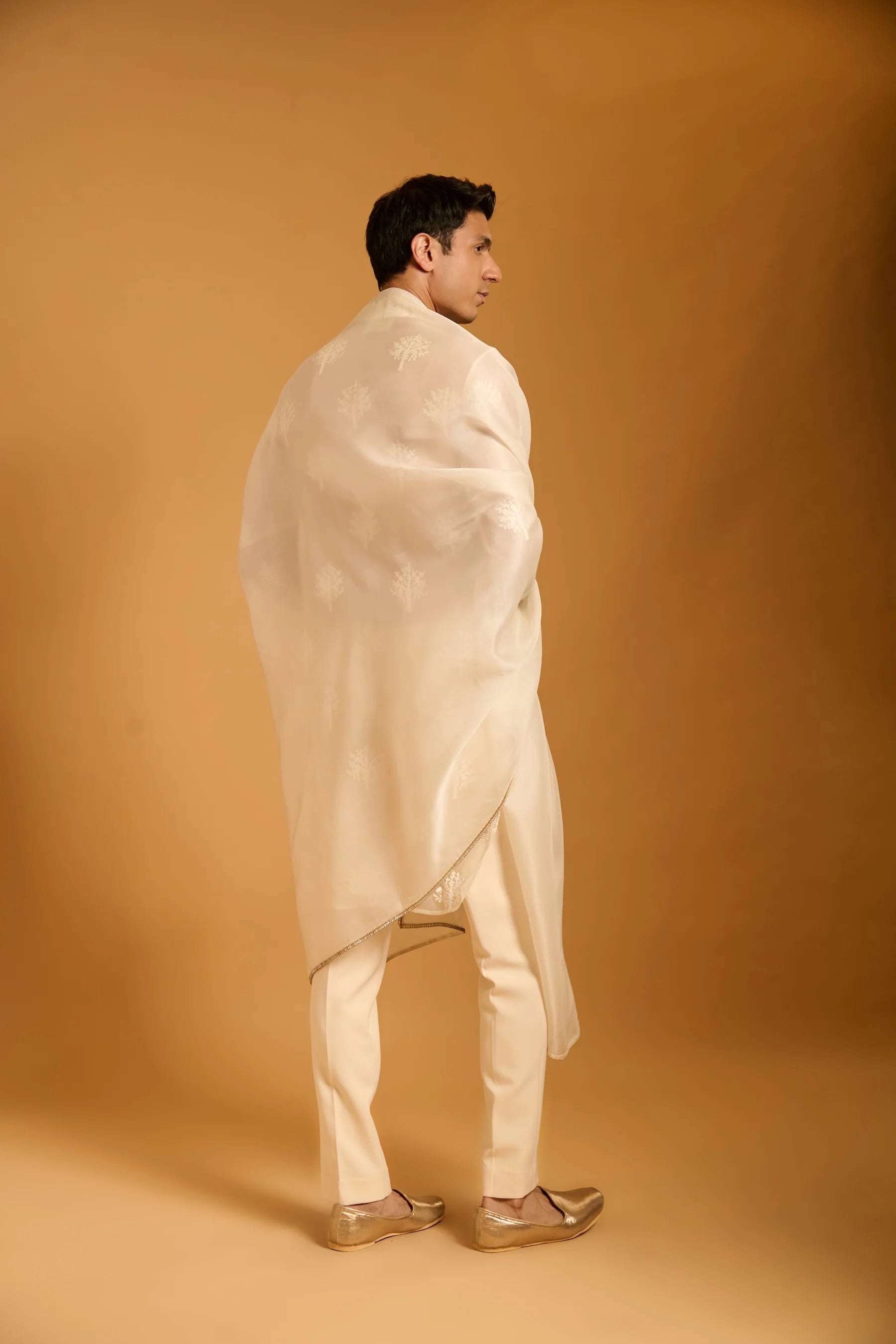 Trifecta ivory threadwork sheer sherwani