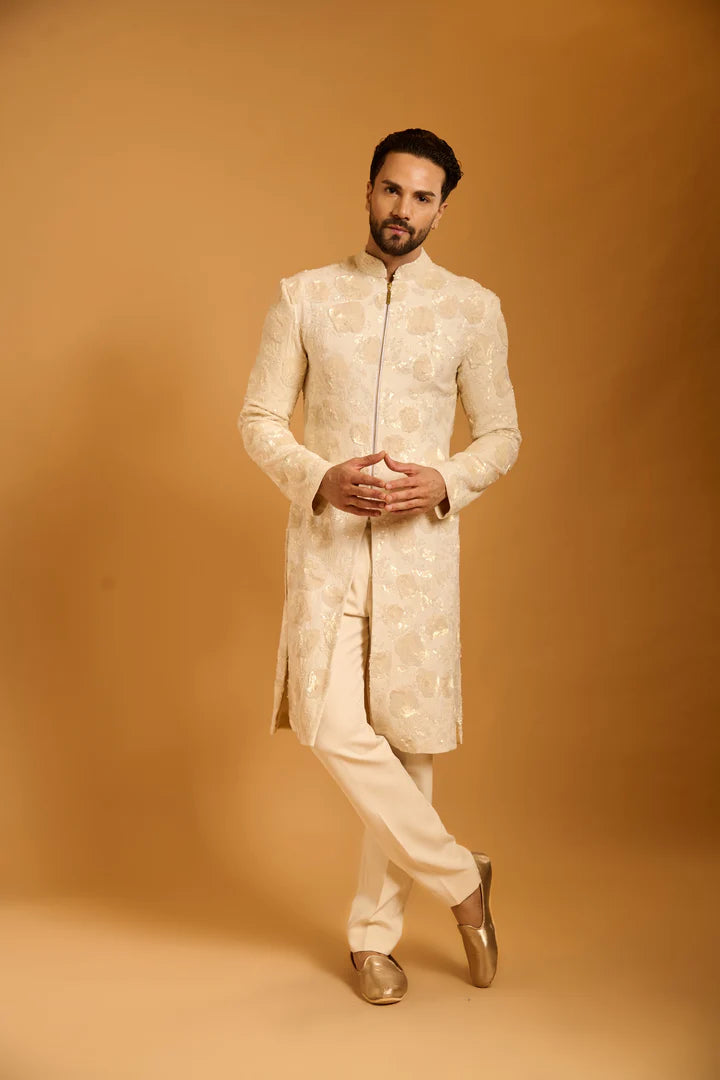 Trifecta ivory floral sequin sherwani