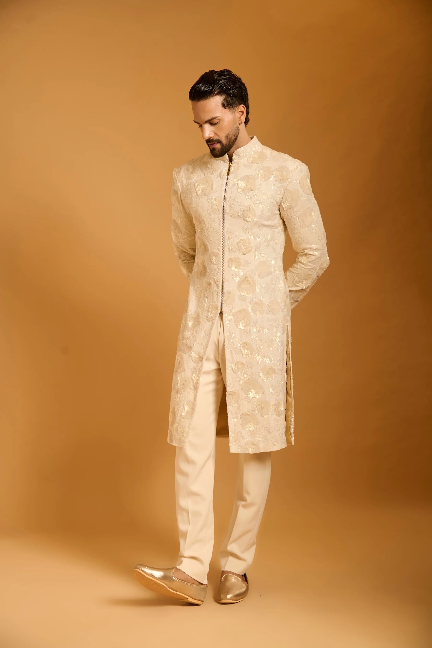 Trifecta ivory floral sequin sherwani