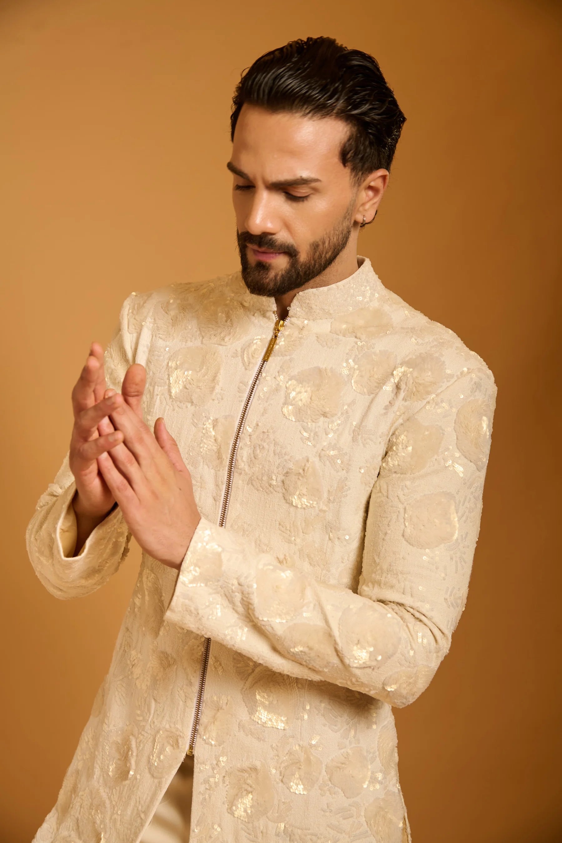 Trifecta ivory floral sequin sherwani