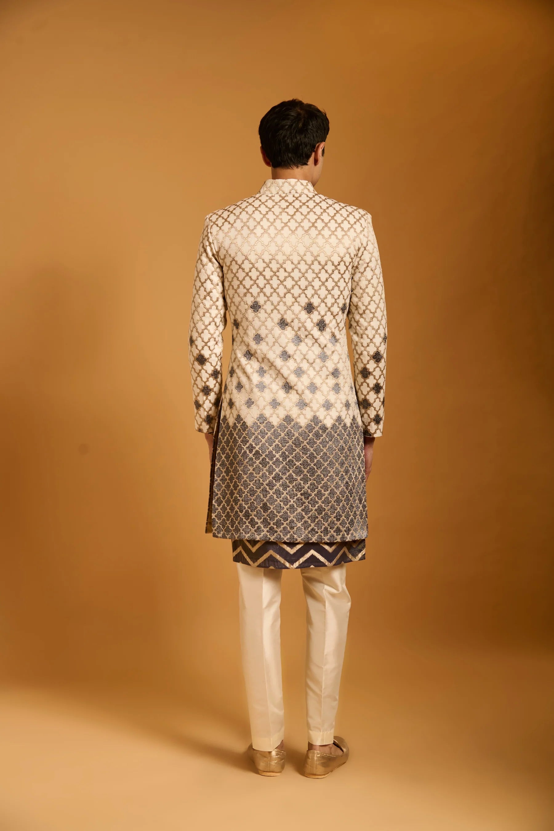 Trifecta ivory applique sherwani