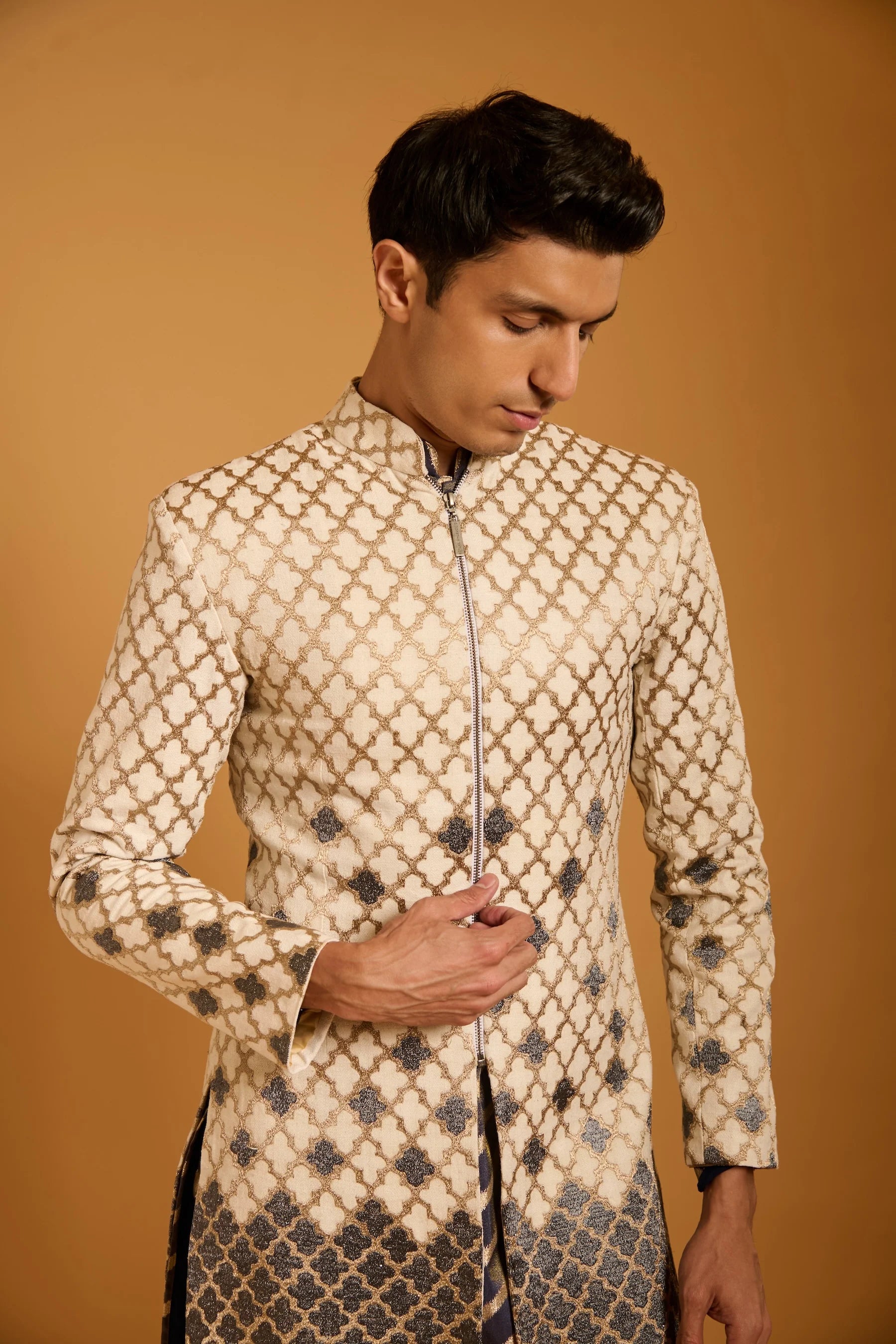 Trifecta ivory applique sherwani